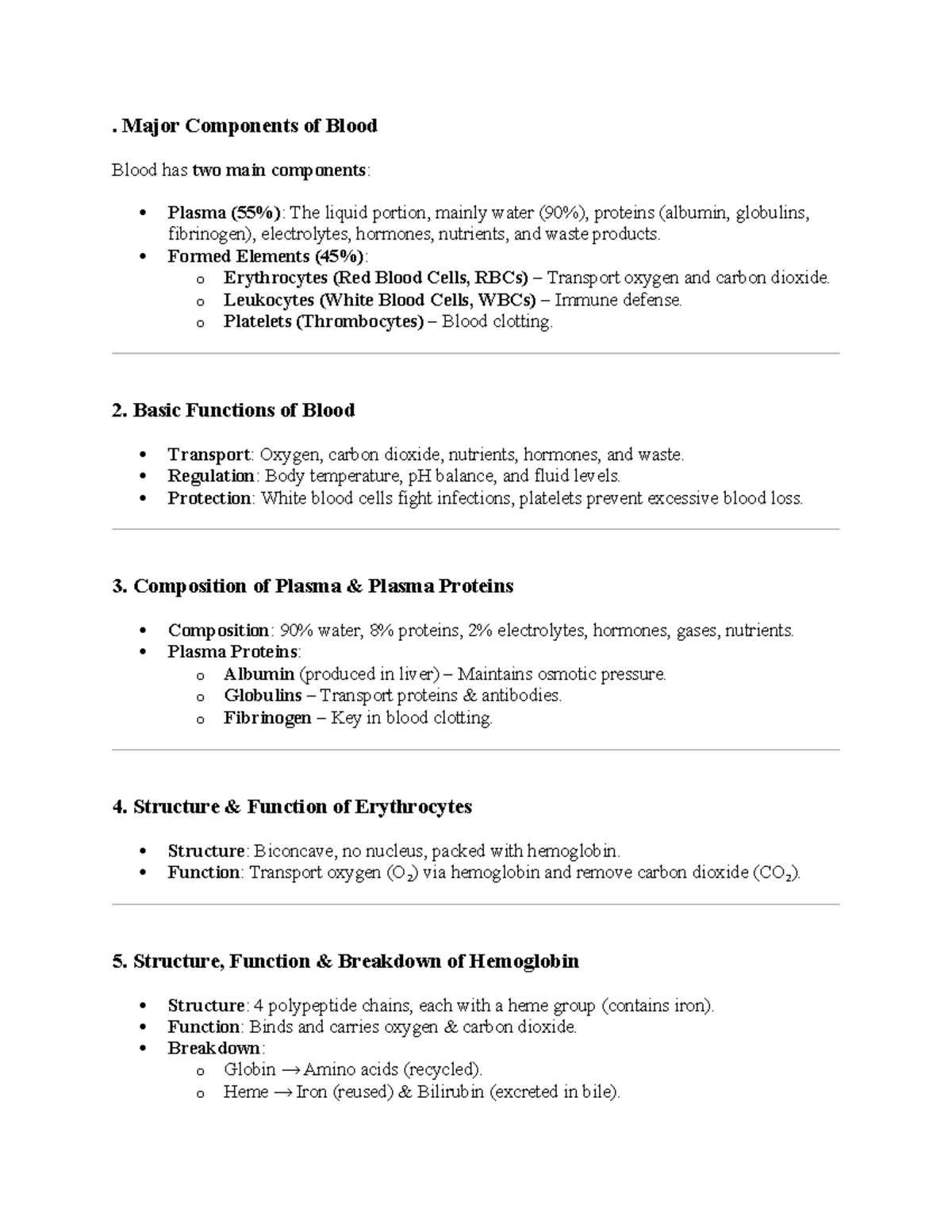 Blood Components and Functions Overview for Biology B101 Final Exam ...