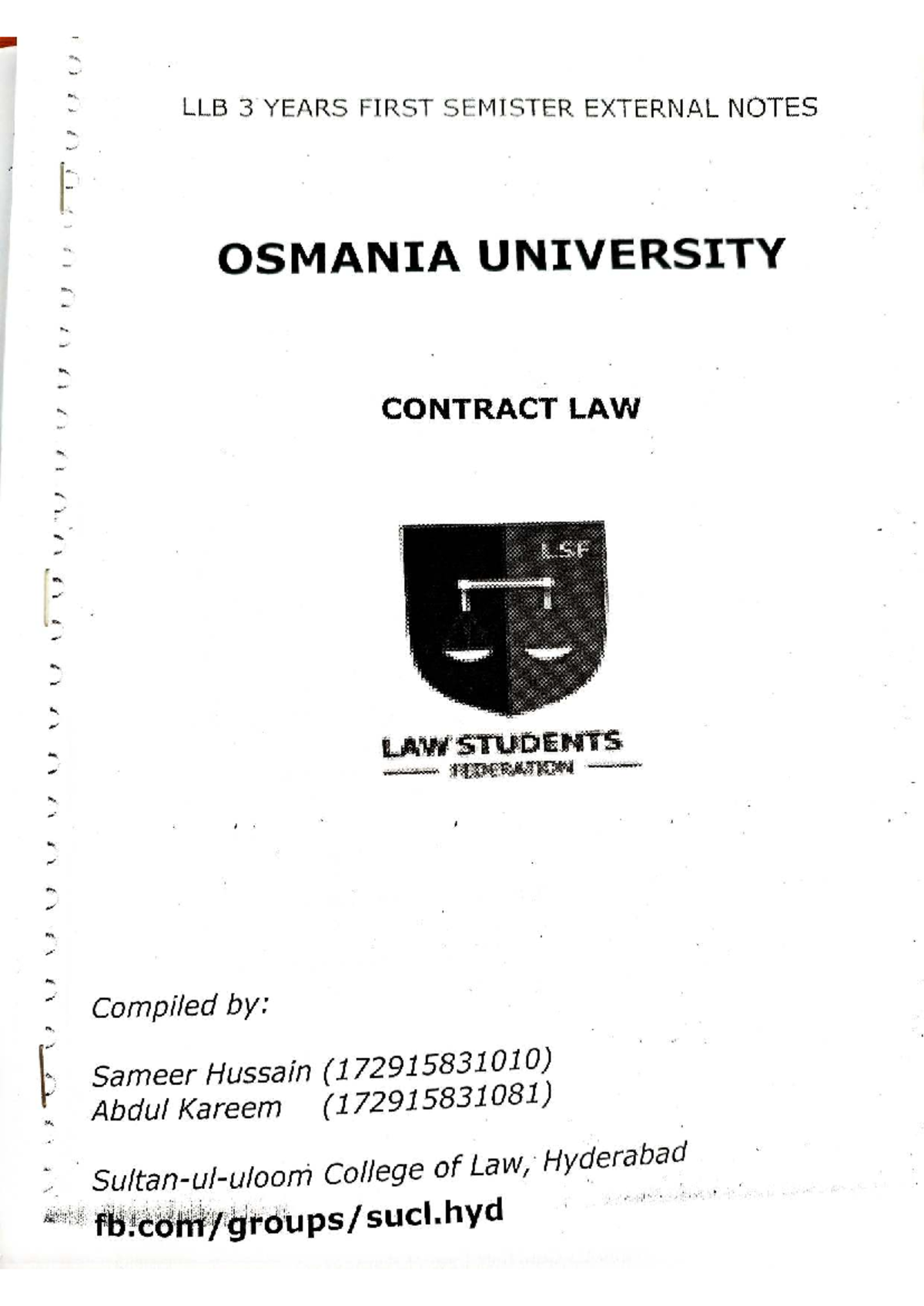 Contract Law Notes for LLB 1st Sem - Osmania University - Studocu