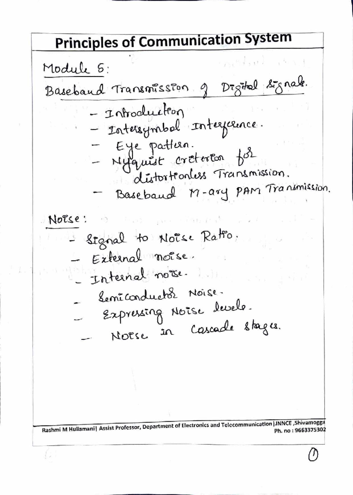 Module 5: Baseband Transmission of Digital Signals and ISI Analysis ...