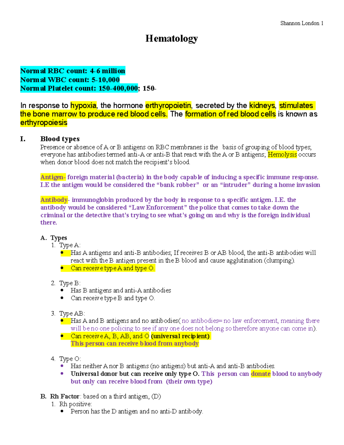 Hematology SL - Chapter Test Notes: Key Concepts & Blood Components ...