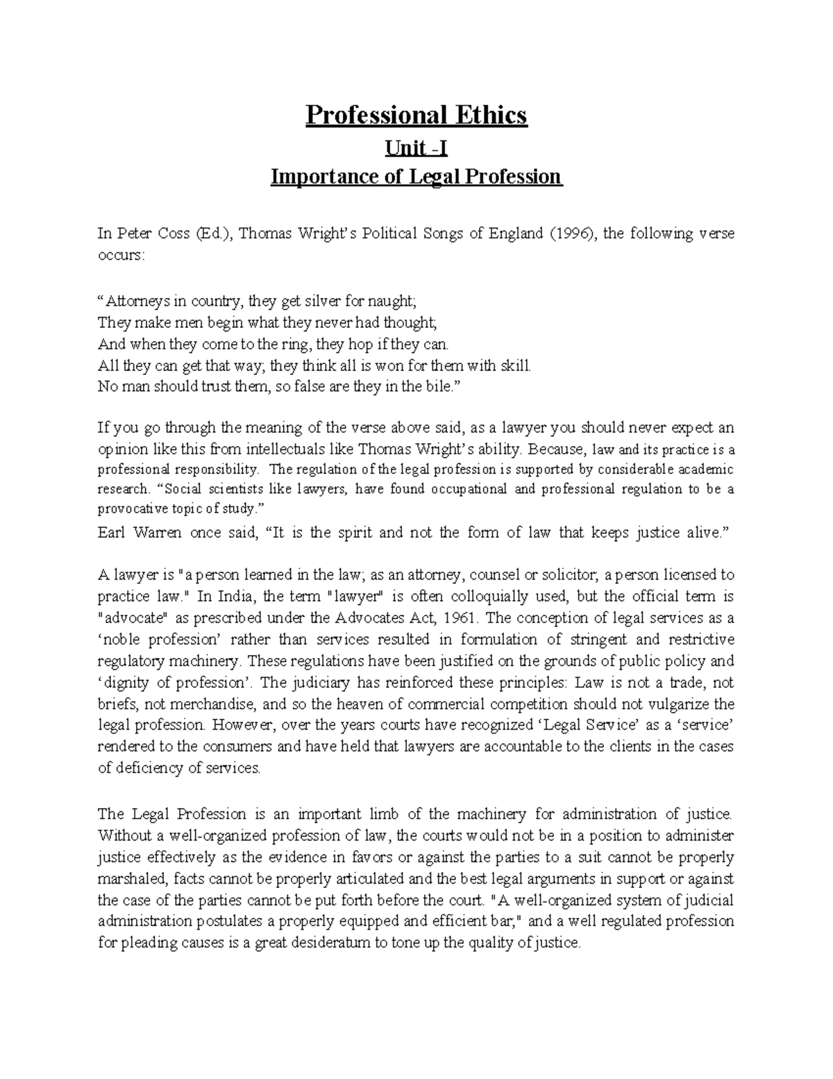 Professional Ethics Notes - Professional Ethics Unit -I Importance of ...