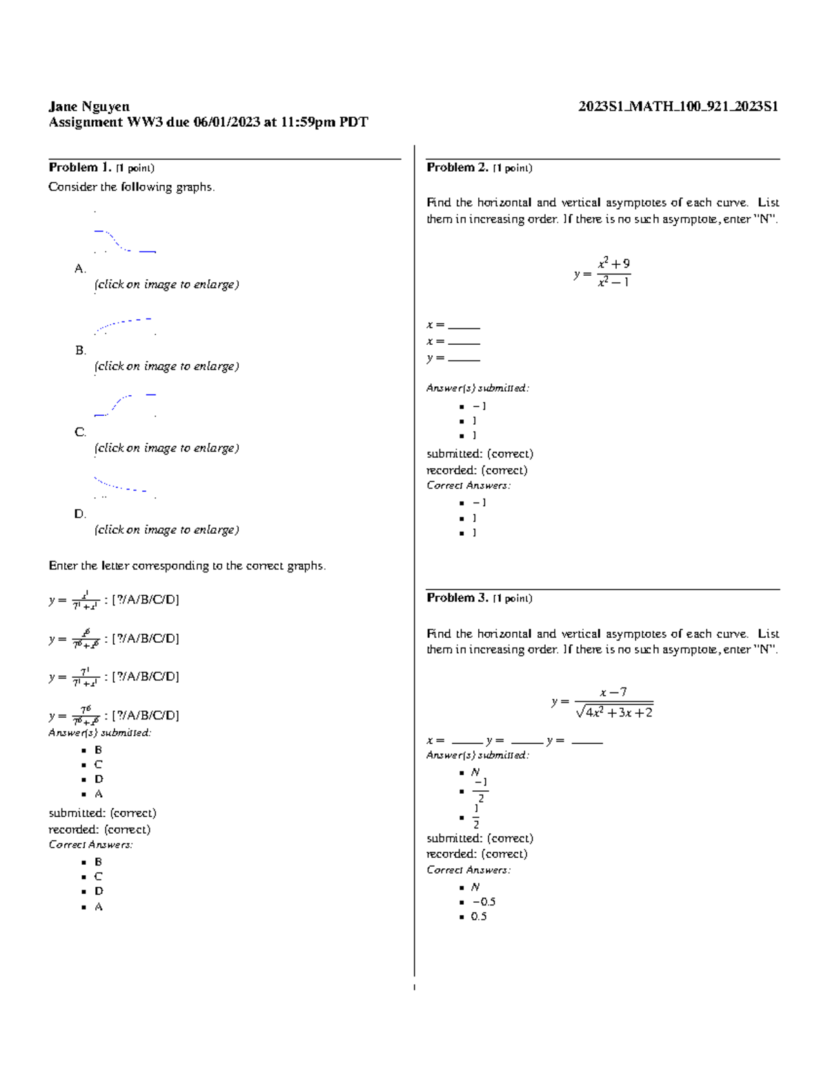 Final Exam Review for 2023S1 MATH 100 (Assignment WW3) - Studocu