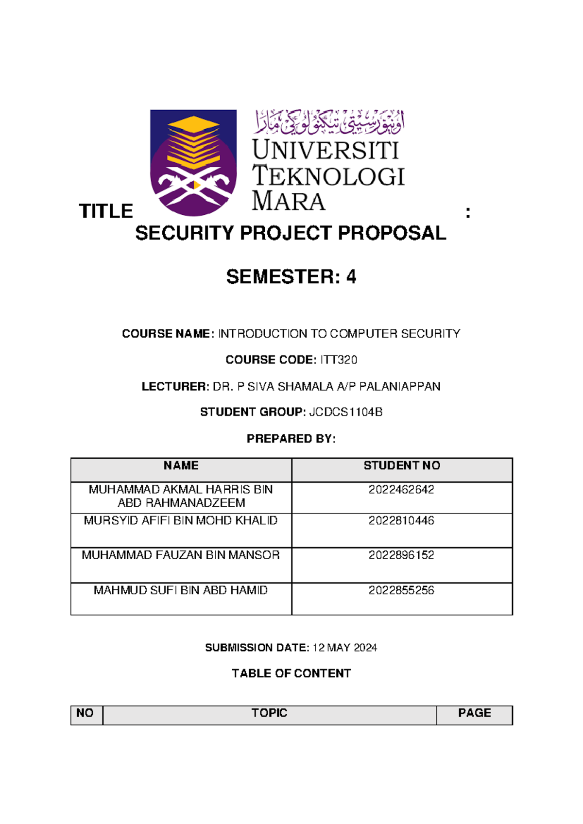 Proposal for Security Project in ITT320 - Penetration Testing & Defense ...