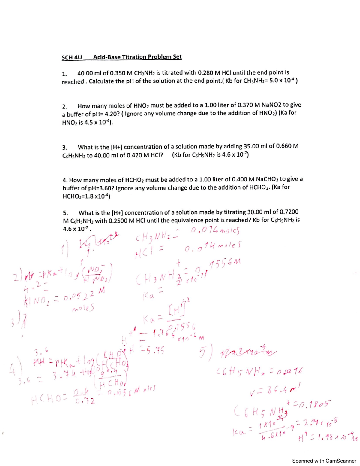 Acid base titration problem set - SCH 4U__ Titration Problem Set 1. 40 ...