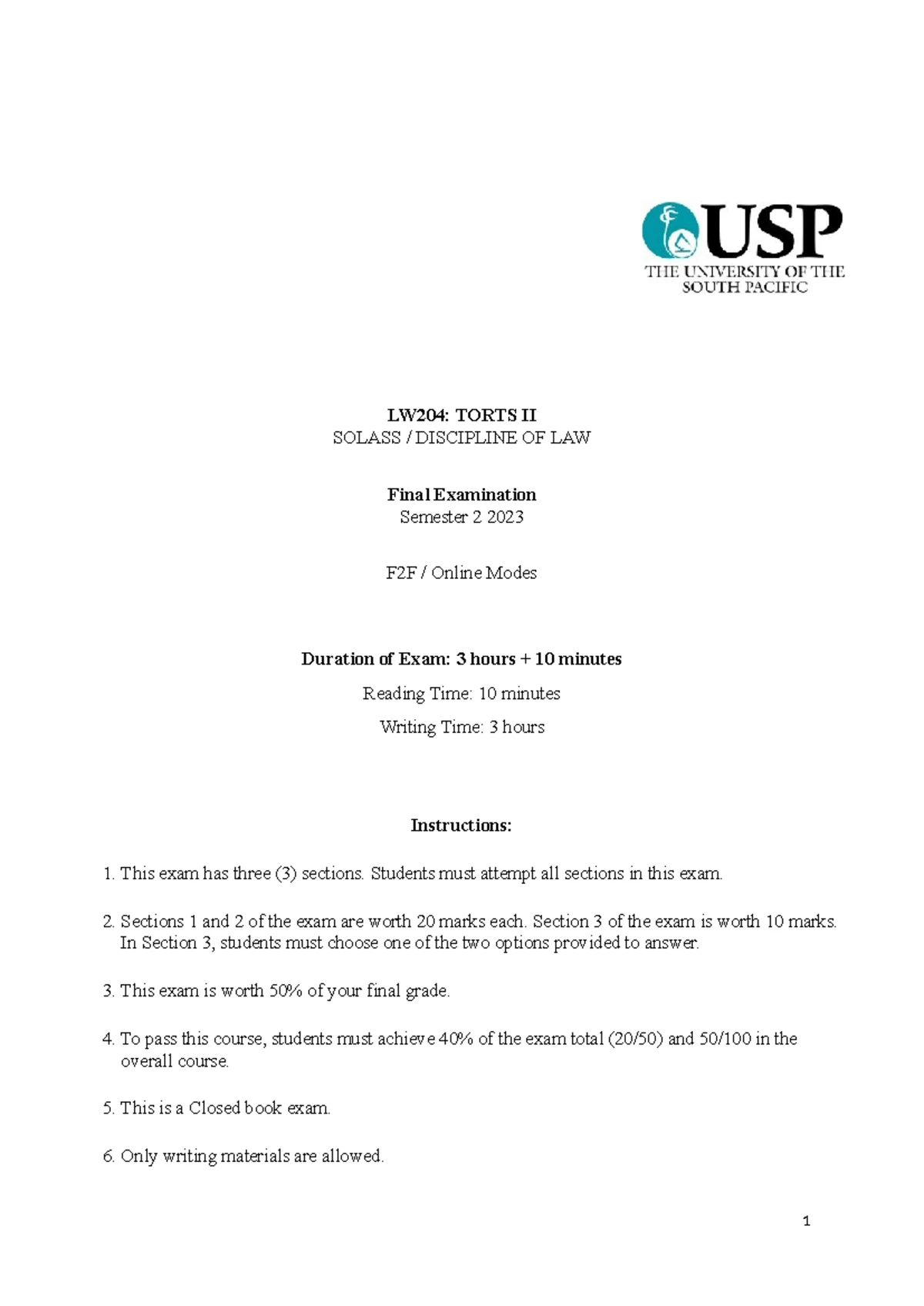 LW204: Torts Law II Final Exam Guide - Semester 2 2022 - Studocu