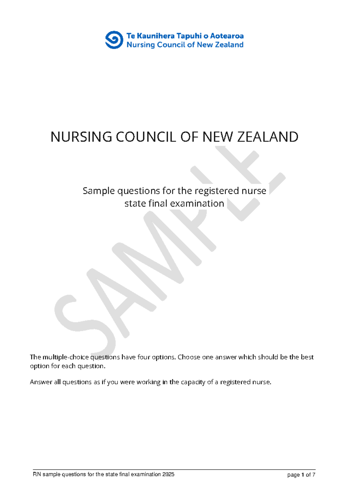 RN Sample Questions for Registered Nurse State Final Exam 2025 - Studocu
