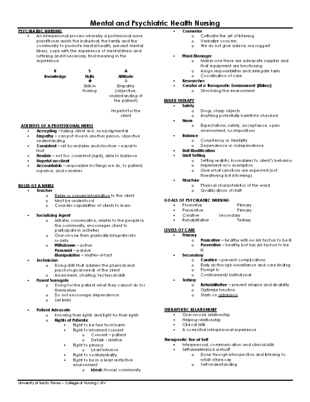 Psychiatric Nursing Notes (PSY-101) - Key Concepts and Practices - Studocu