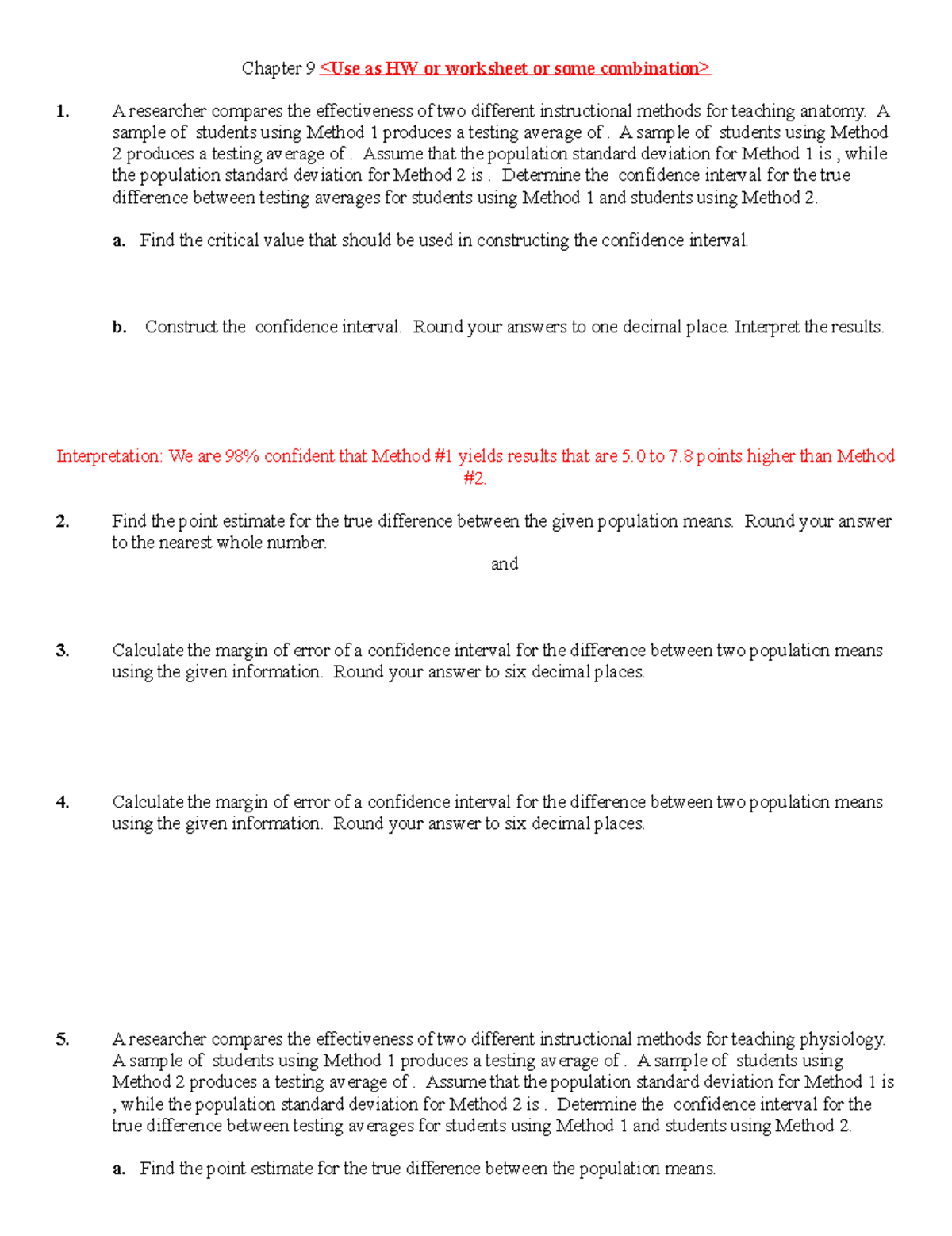 Chapter 9.1 - Solutions to Confidence Interval Problems - Studocu