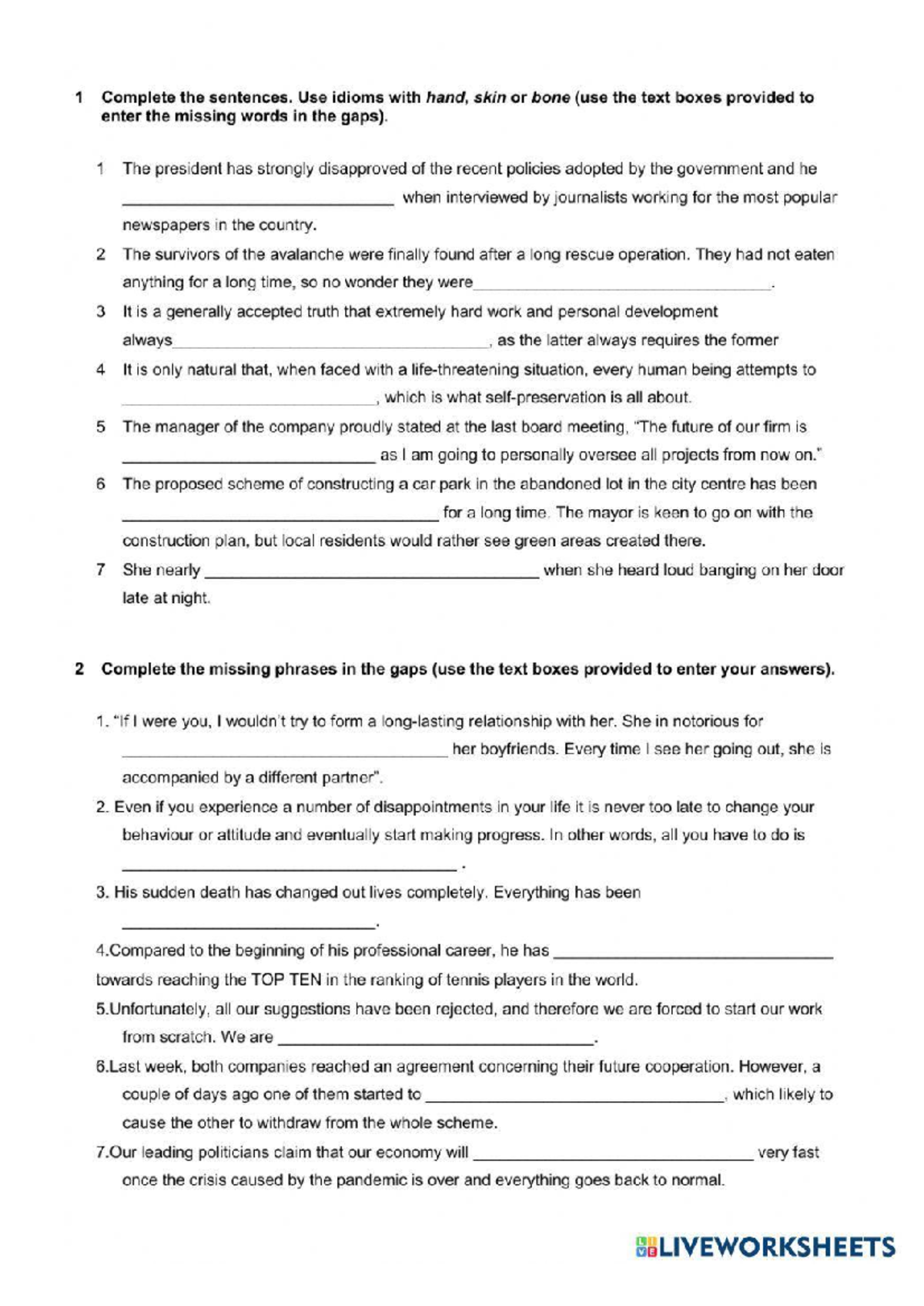 UNIT 1 - Insight Advanced: Idioms and Sentence Completion Exercises ...