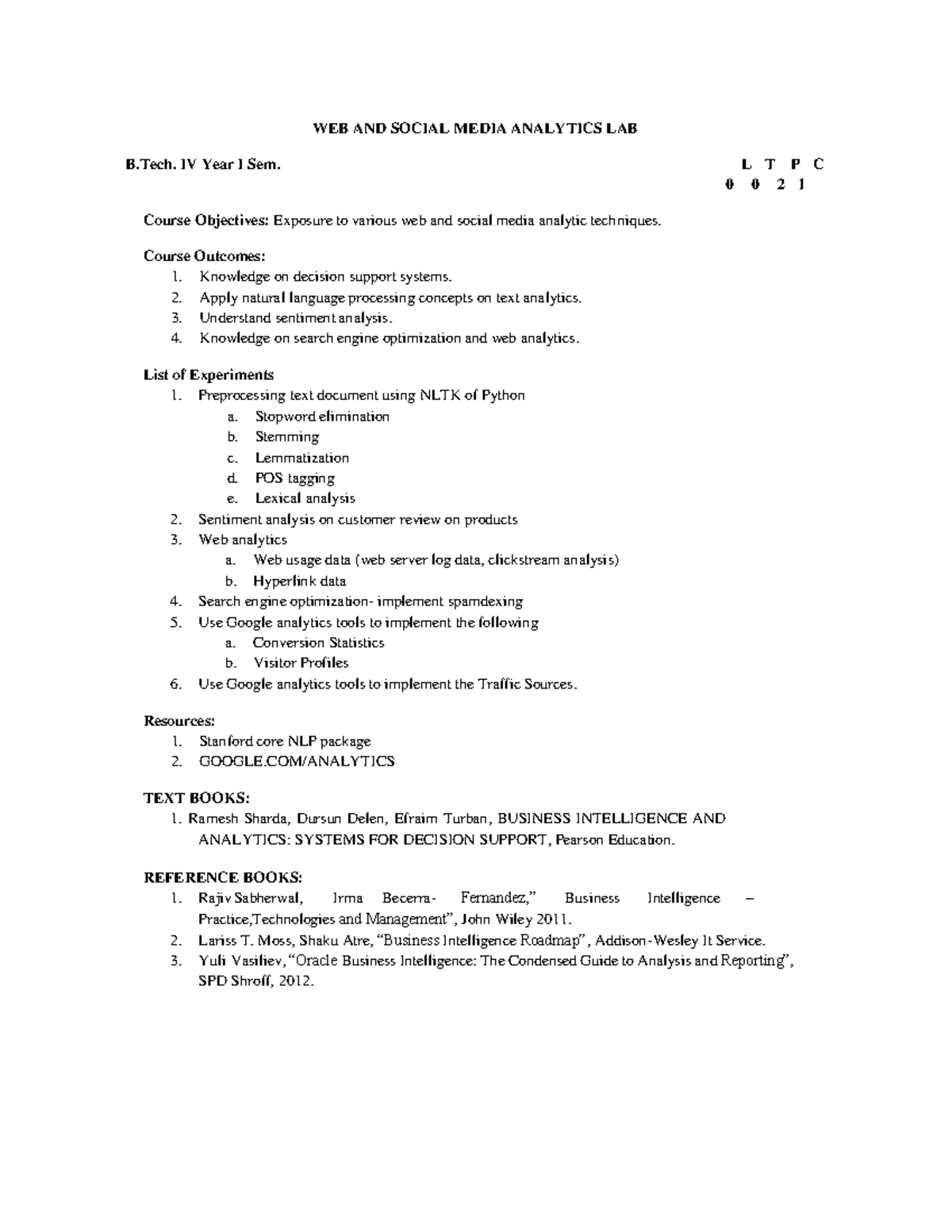 WEB & SOCIAL MEDIA ANALYTICS LAB (WSMA) - Lab Manual and Exercises ...