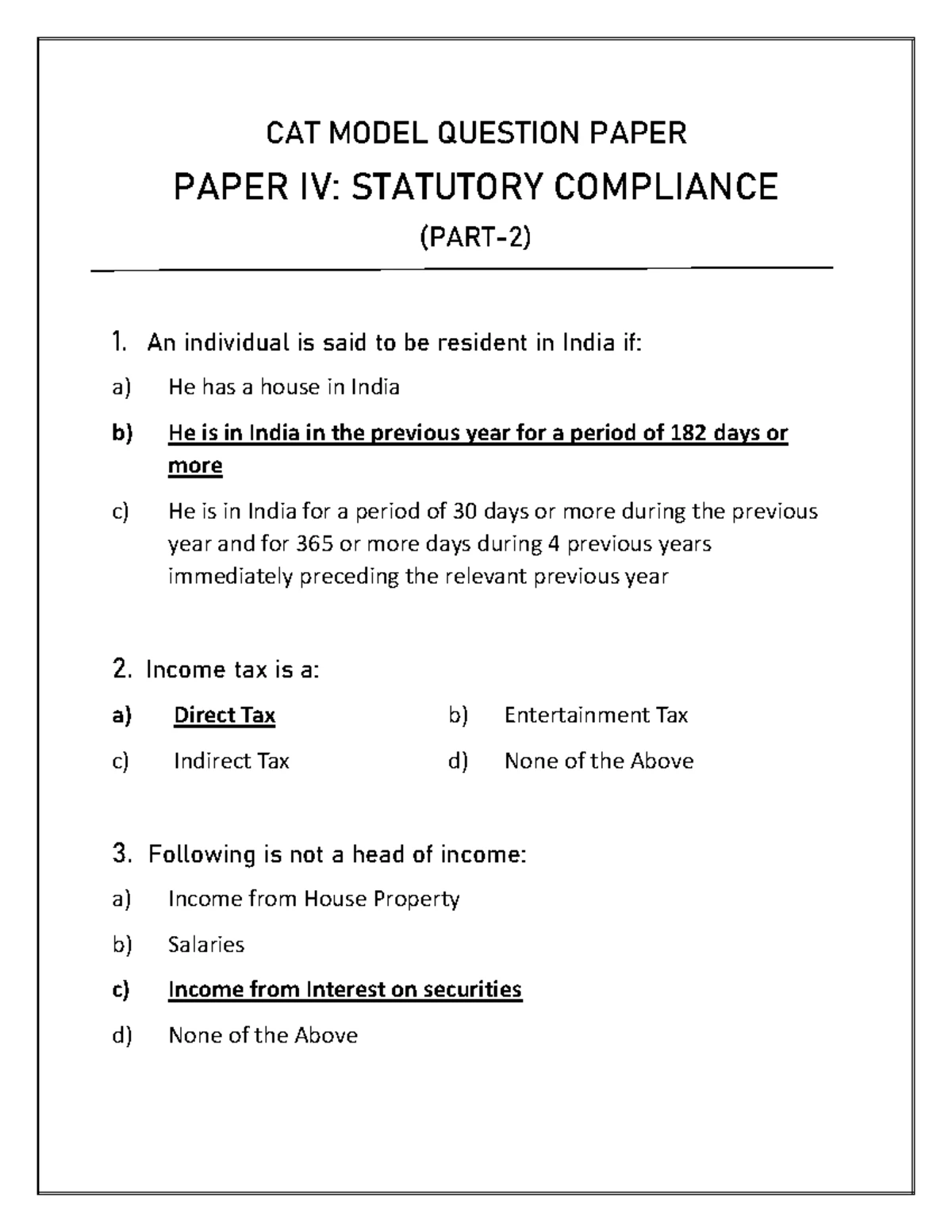 CAT Question BANK RANS PDF - CAT – Level – I Sample Question Paper ...