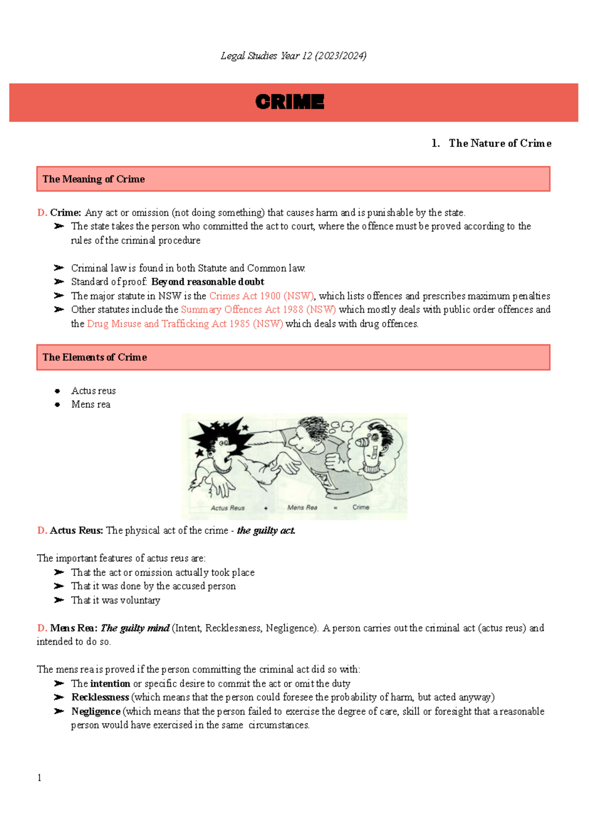 Crime HSC Legal Studies Notes - 1. The Nature of Crime The Meaning of ...