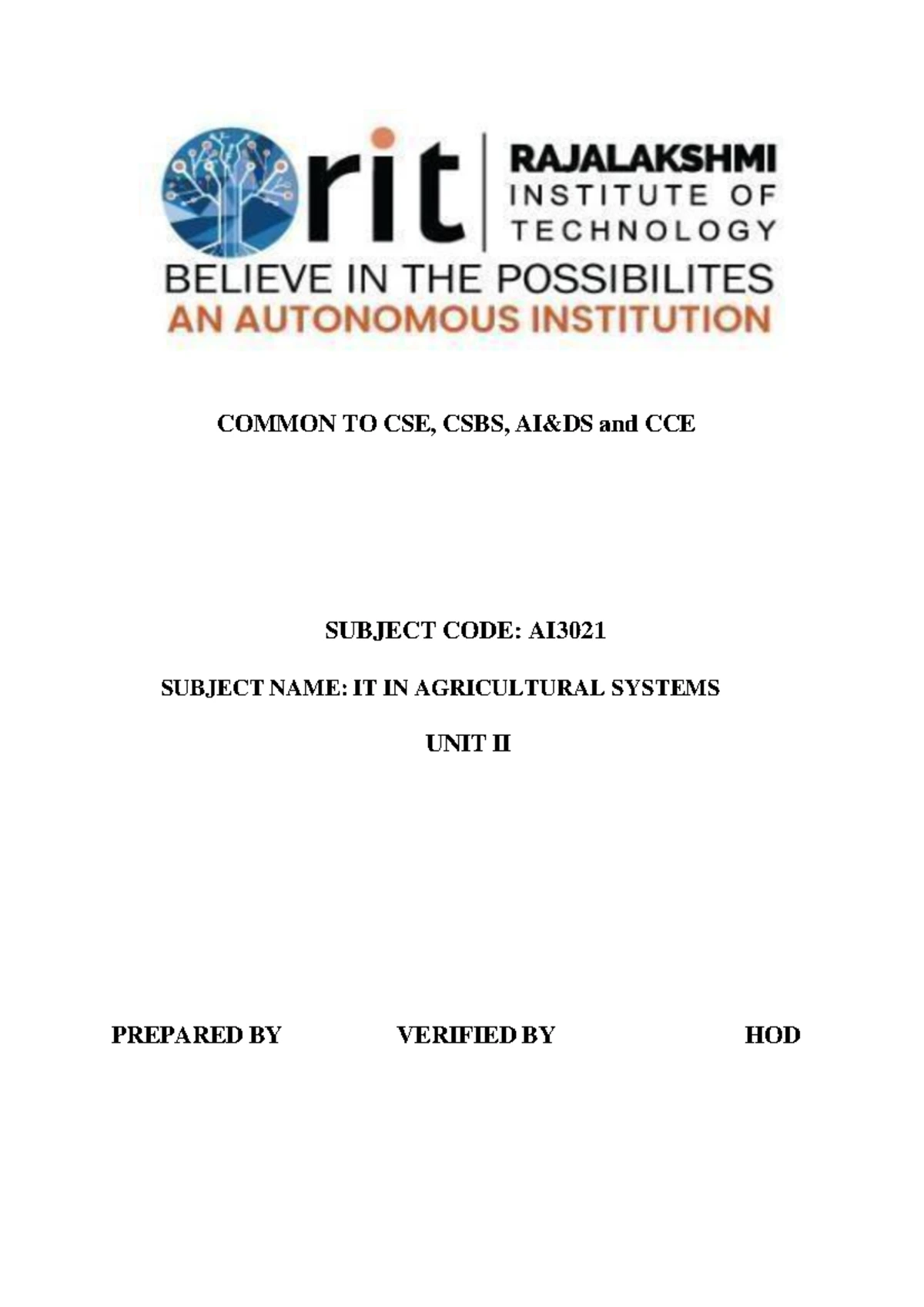 AI3021 IT in Agricultural Systems: Precision Agriculture Concepts and ...