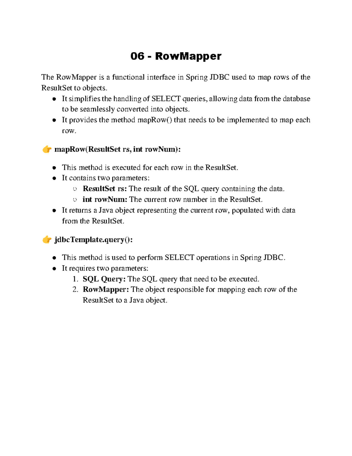 06 RowMapper: Mapping ResultSet to Objects in Spring JDBC - Studocu