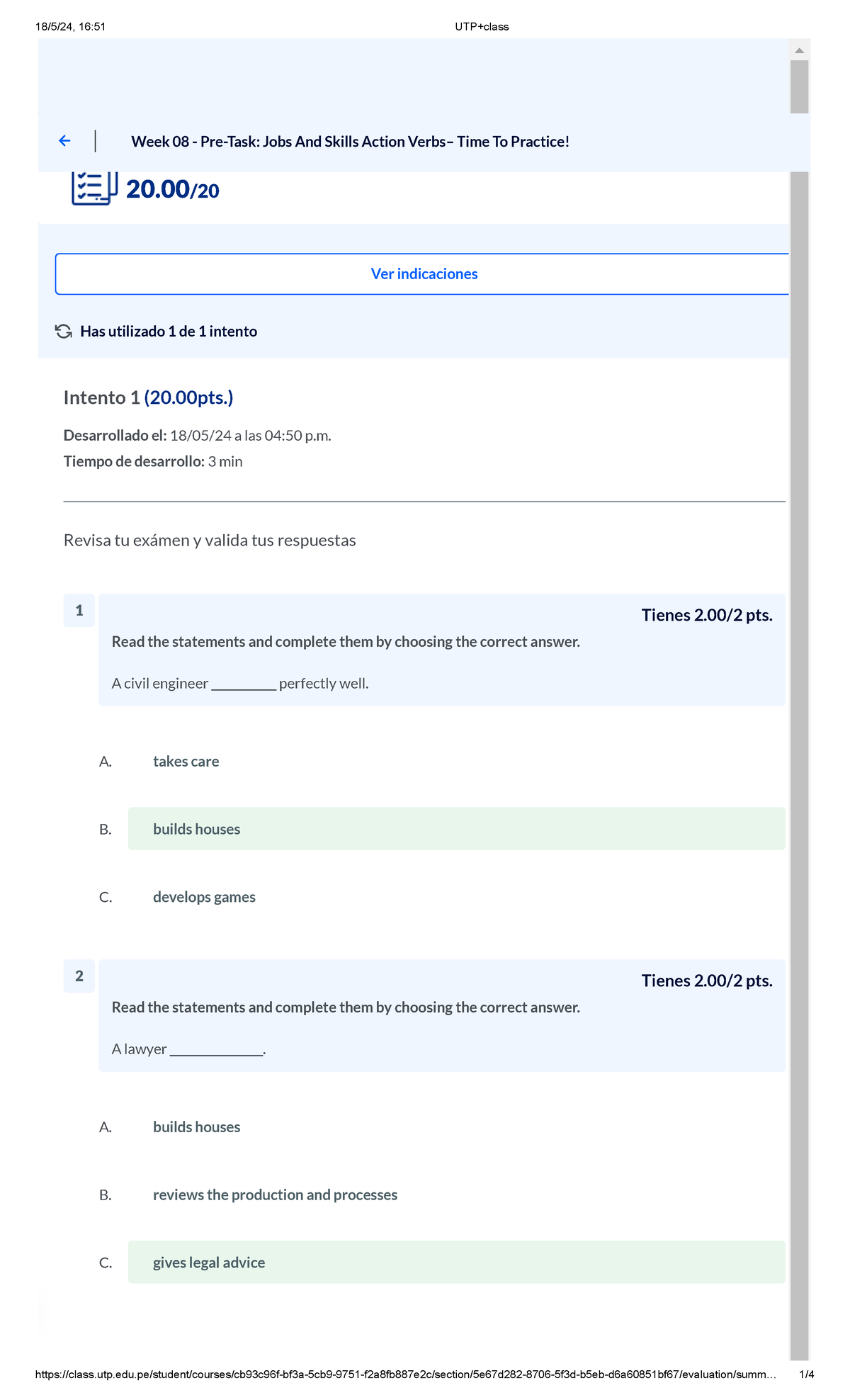 Week 08 - Pre-Task: Action Verbs for Jobs & Skills Practice - Studocu
