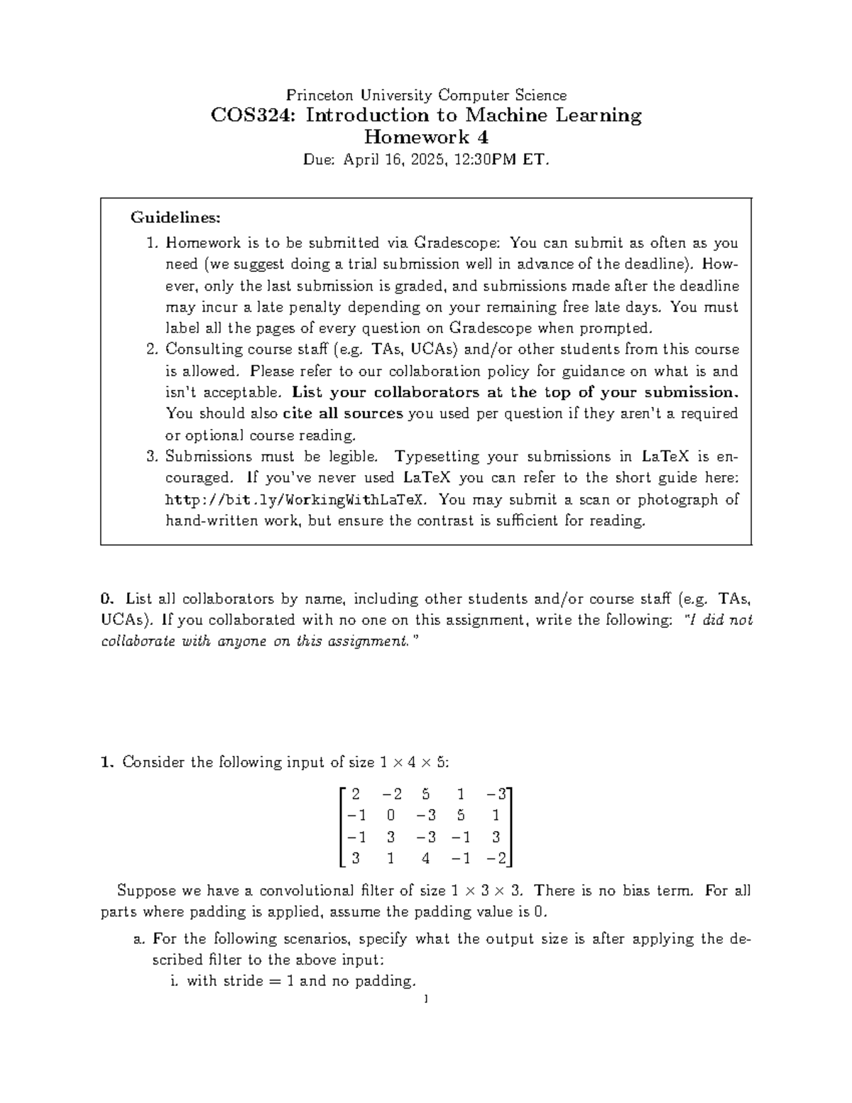 COS324: Machine Learning Homework 4 Guidelines and Tasks - Studocu