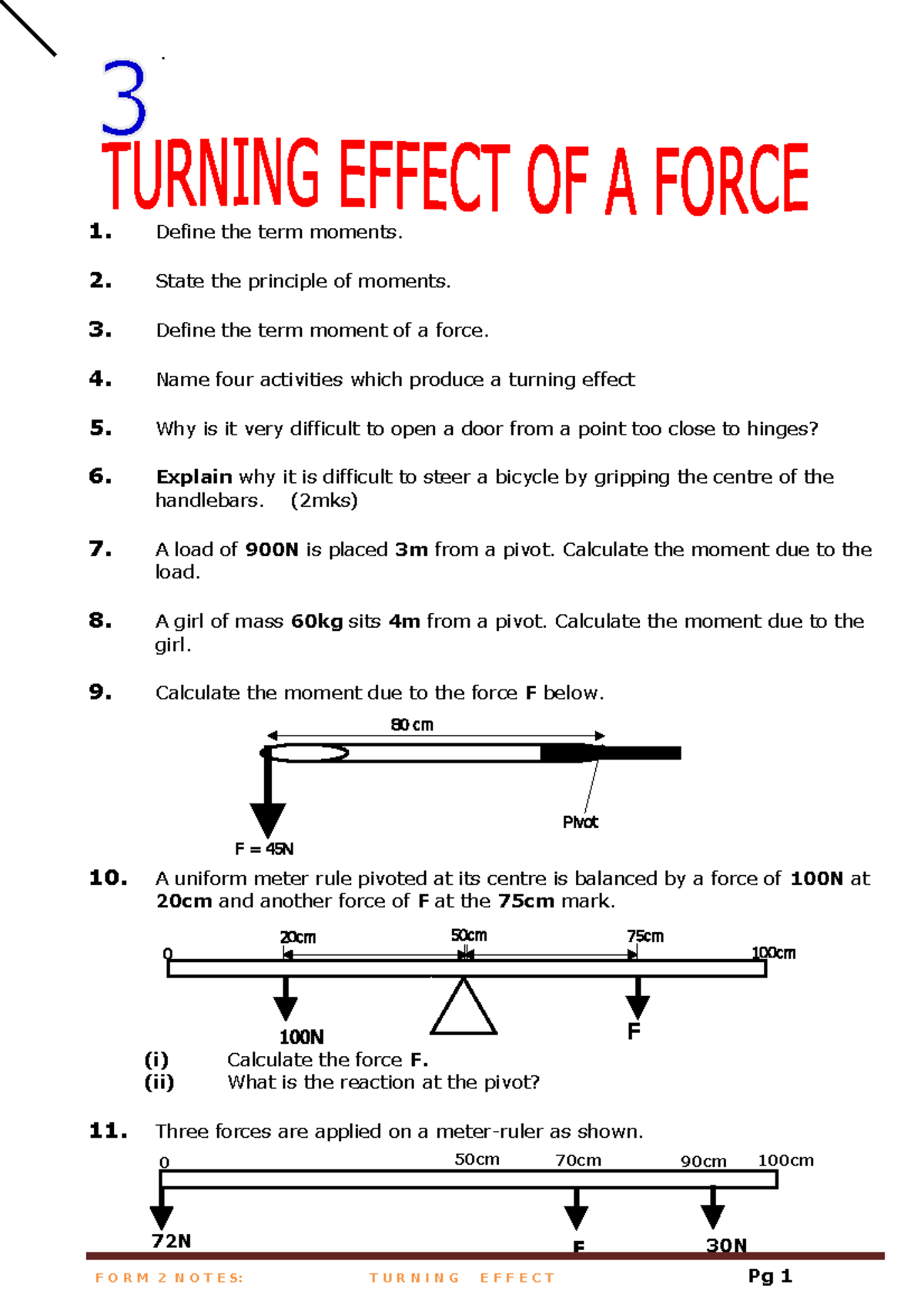 Turning Effect (Moments) - Detailed Study Notes for Physics 2.2 - Studocu