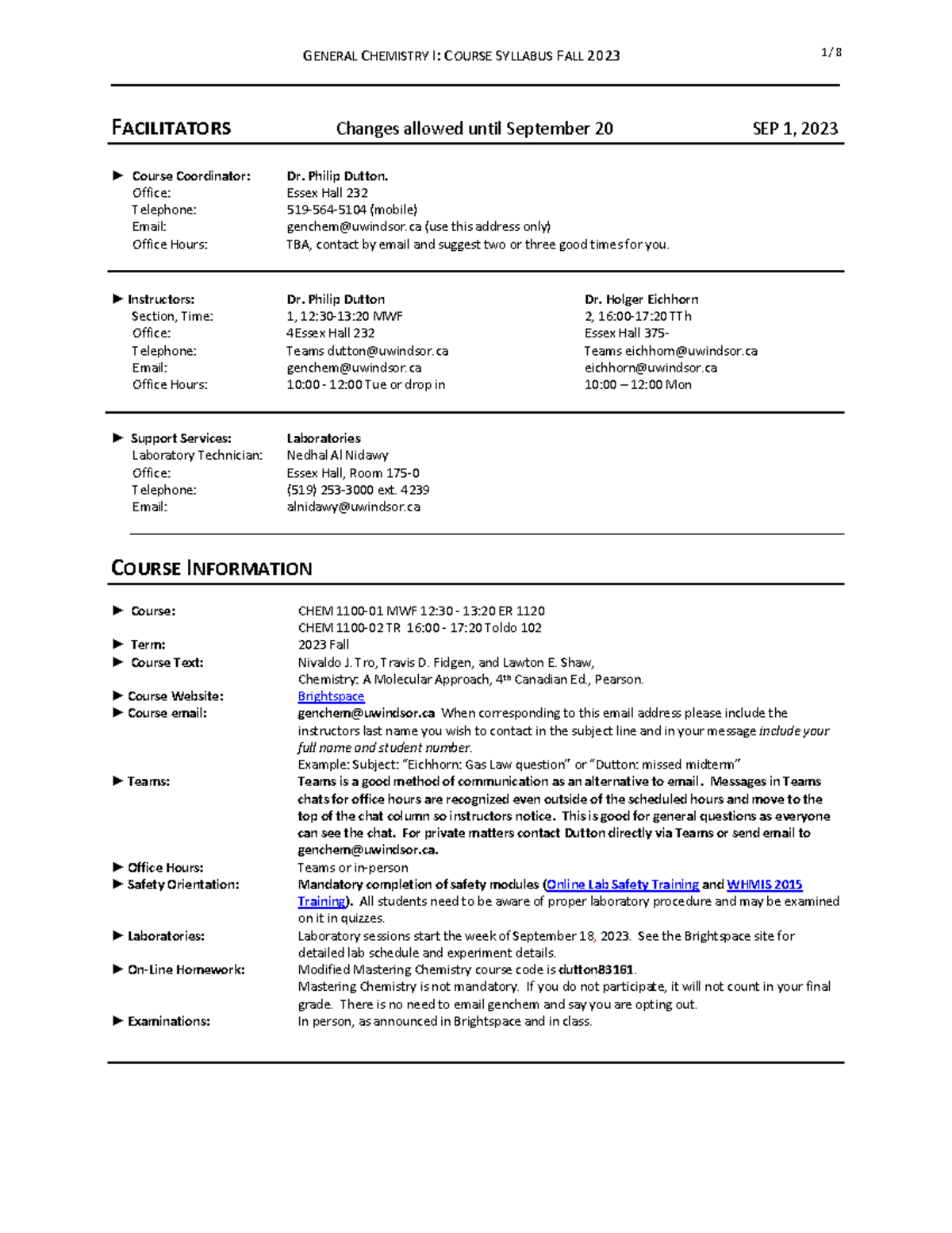 CHEM 1100 Course Syllabus Fall 2023: General Chemistry I Overview - Studocu