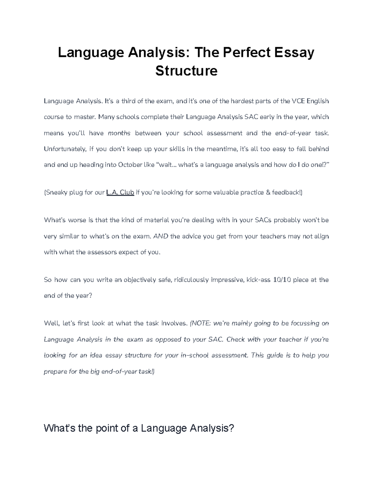 VCE English Language Analysis: Crafting the Ideal Essay Structure - Studocu
