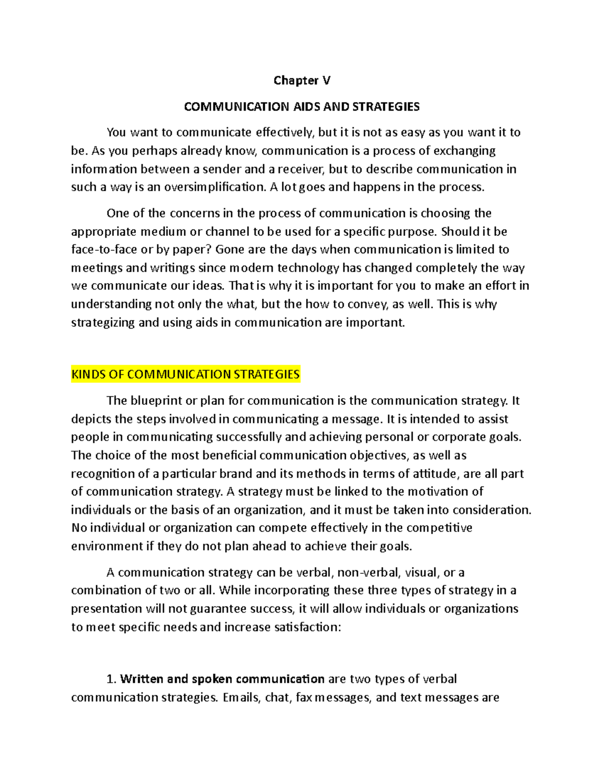 Purposive Communication CH5: Communication Aids & Strategies - Studocu