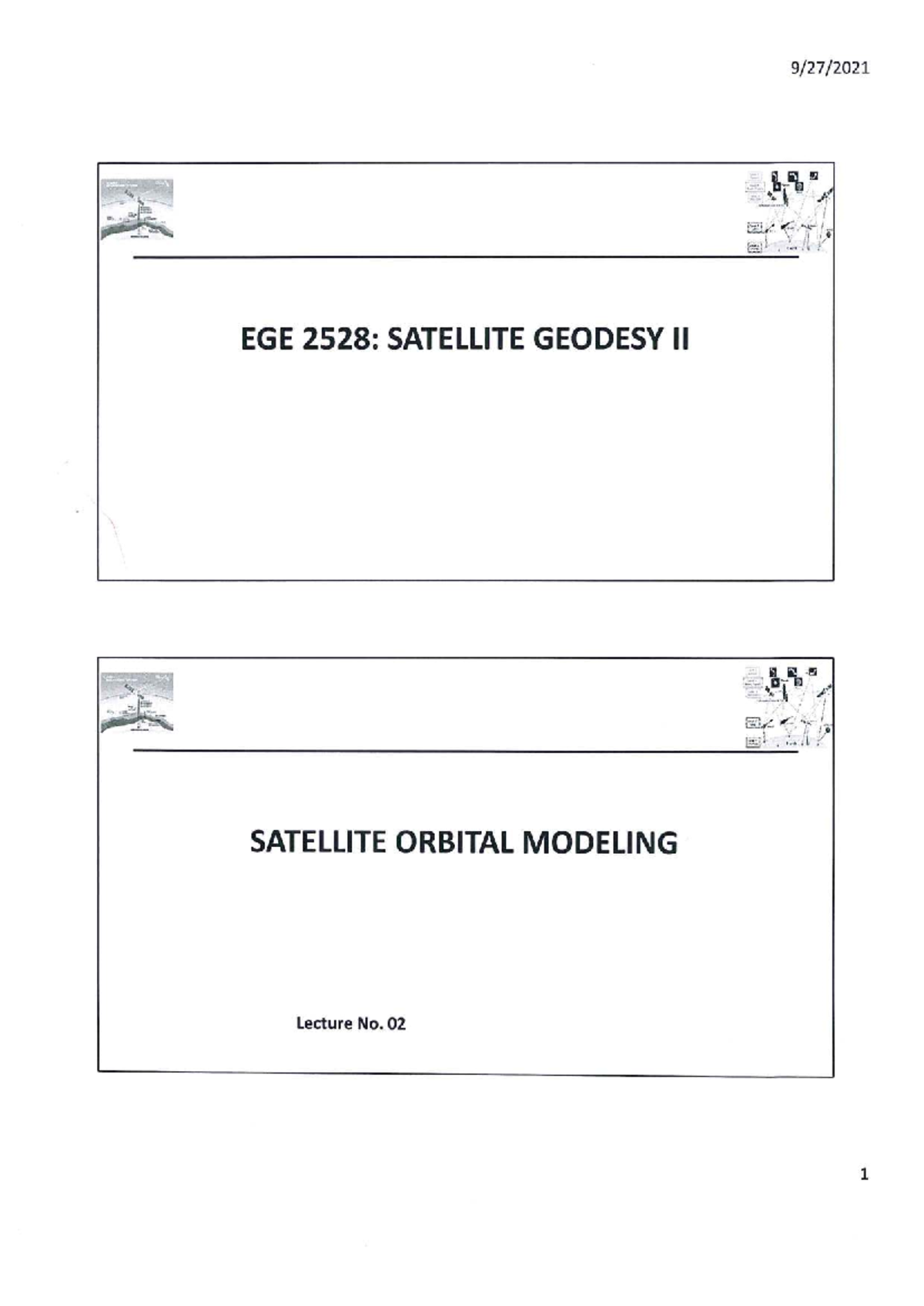 EGE 2528: Lesson 2 - Satellite Orbital Modeling Class Notes - Studocu