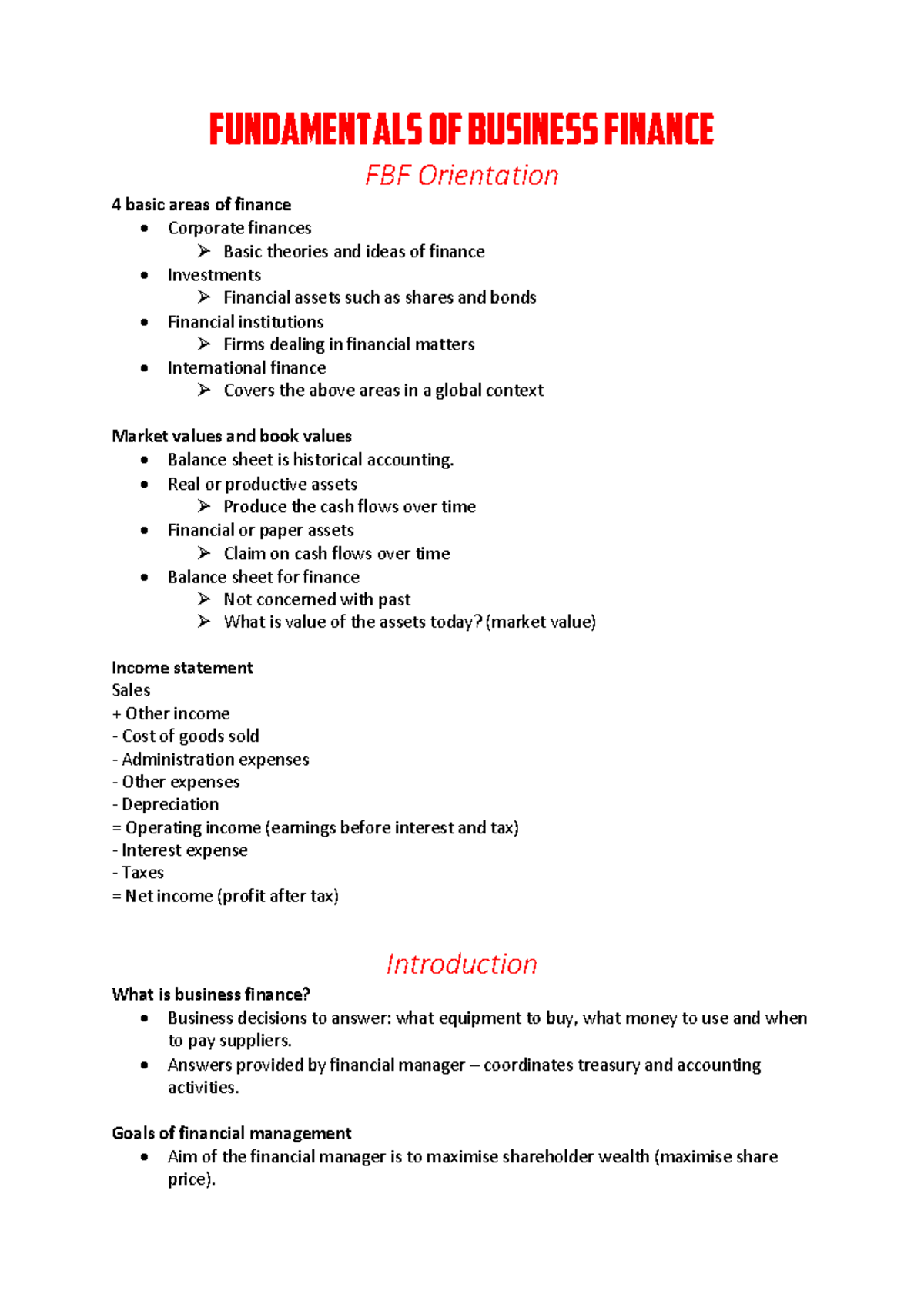 Fundamentals Of Business Finance Notes - Fundamentals of business ...