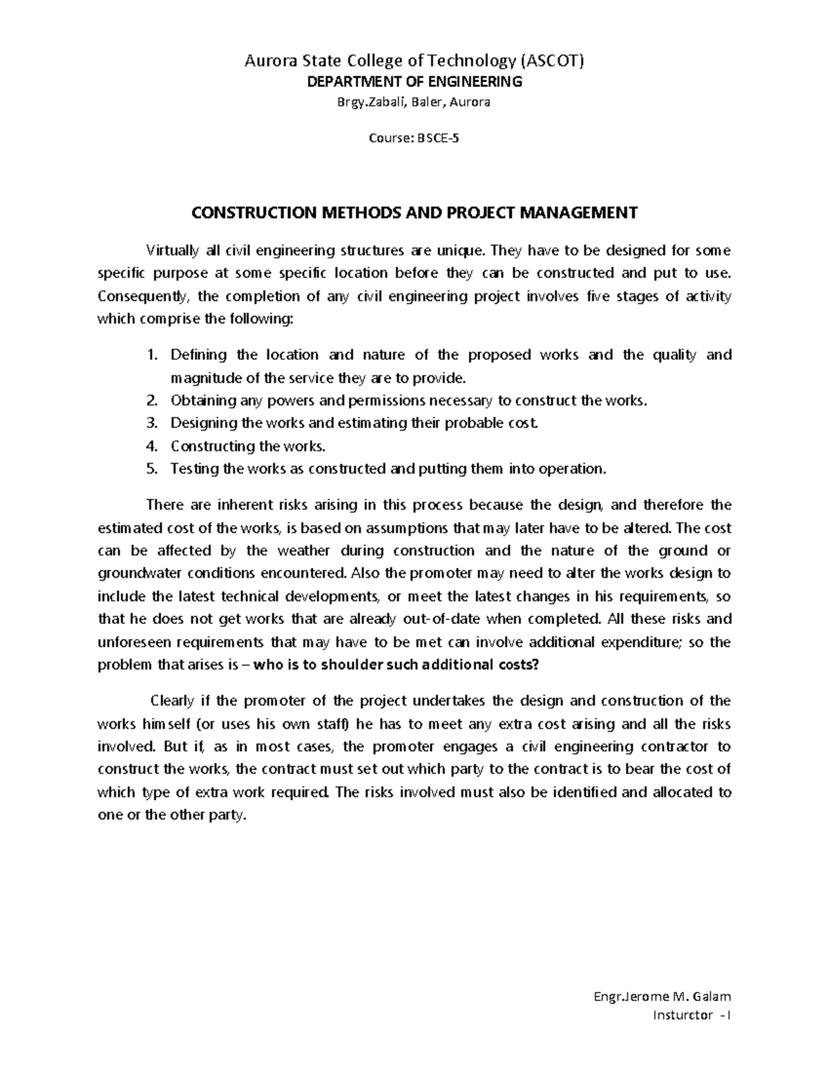 ASCOT Engineering Course: Construction Methods & Project Management ...