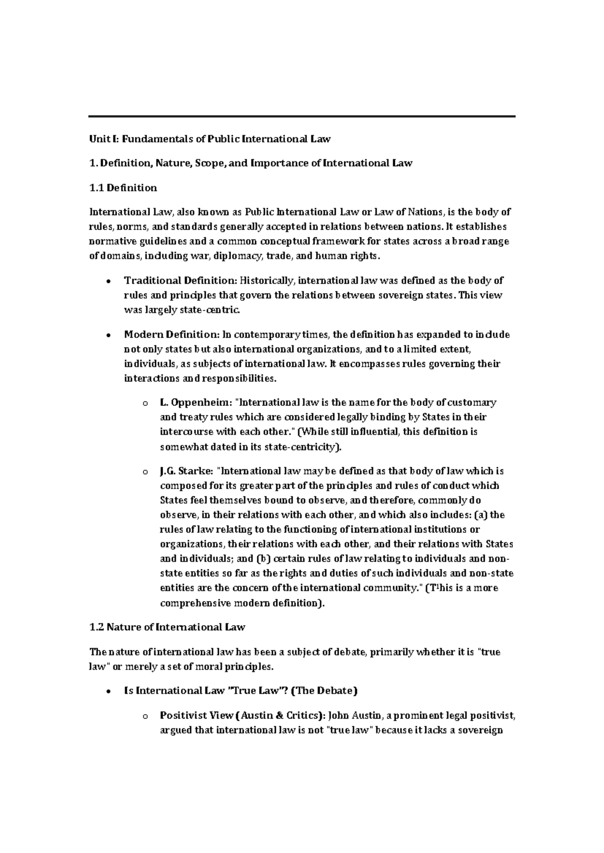 Unit I: Fundamentals of Public International Law - Key Concepts and ...