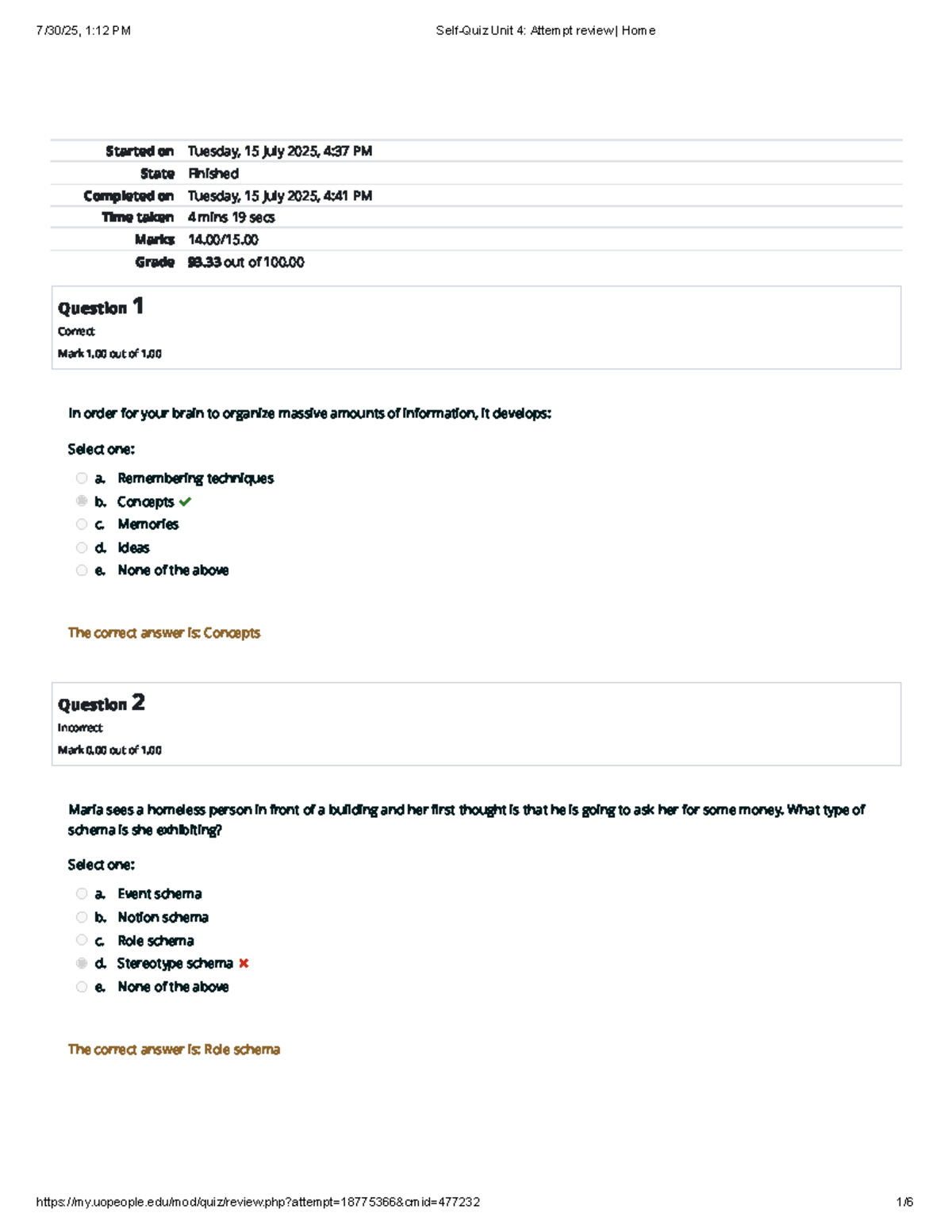 Self-Quiz Unit 4: Attempt Review and Answers - Studocu
