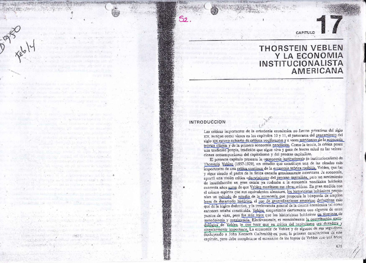 Estudio sobre Thorstein Veblen y el Institucionalismo Americano - Studocu