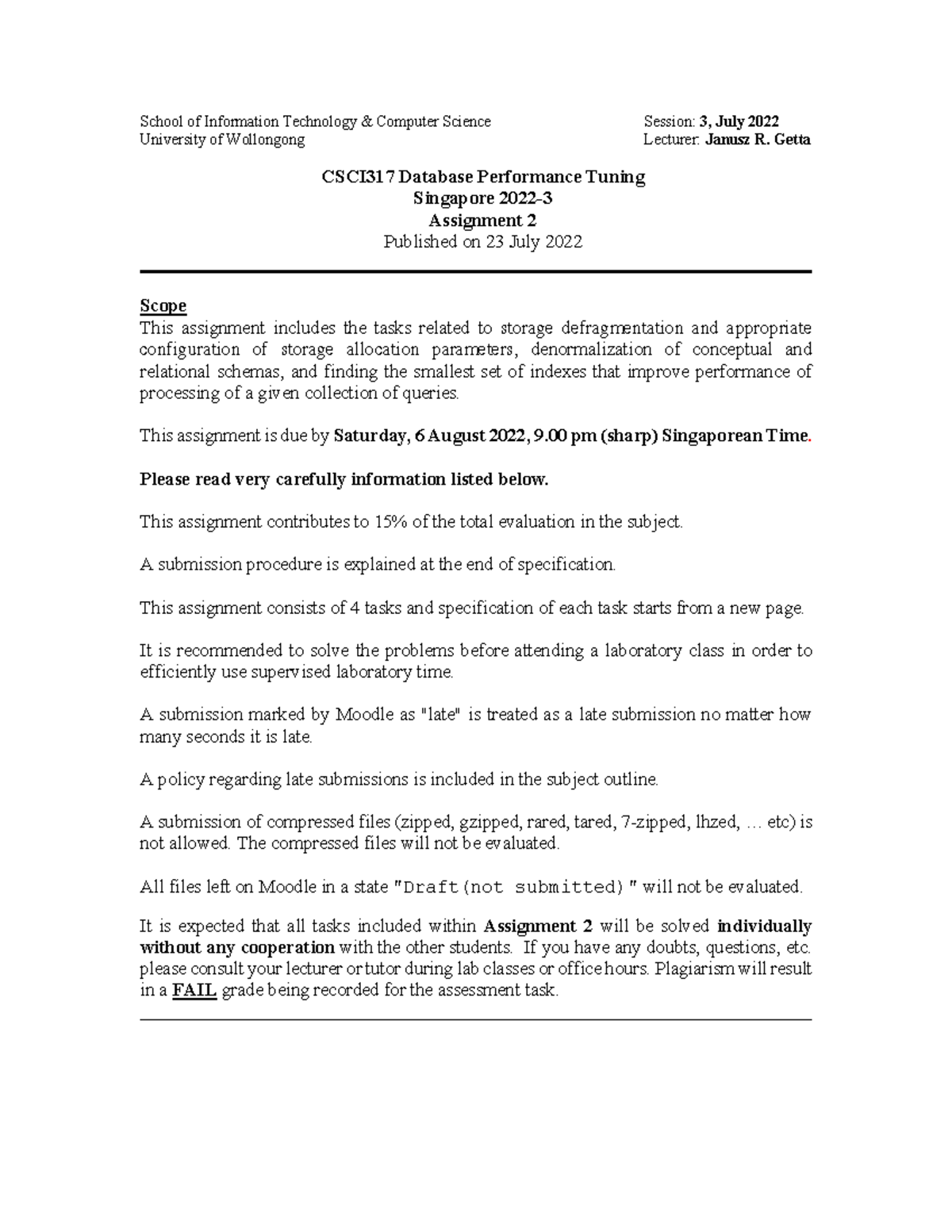 CSCI317 Assignment 2 - Database Performance Tuning Guide - Studocu