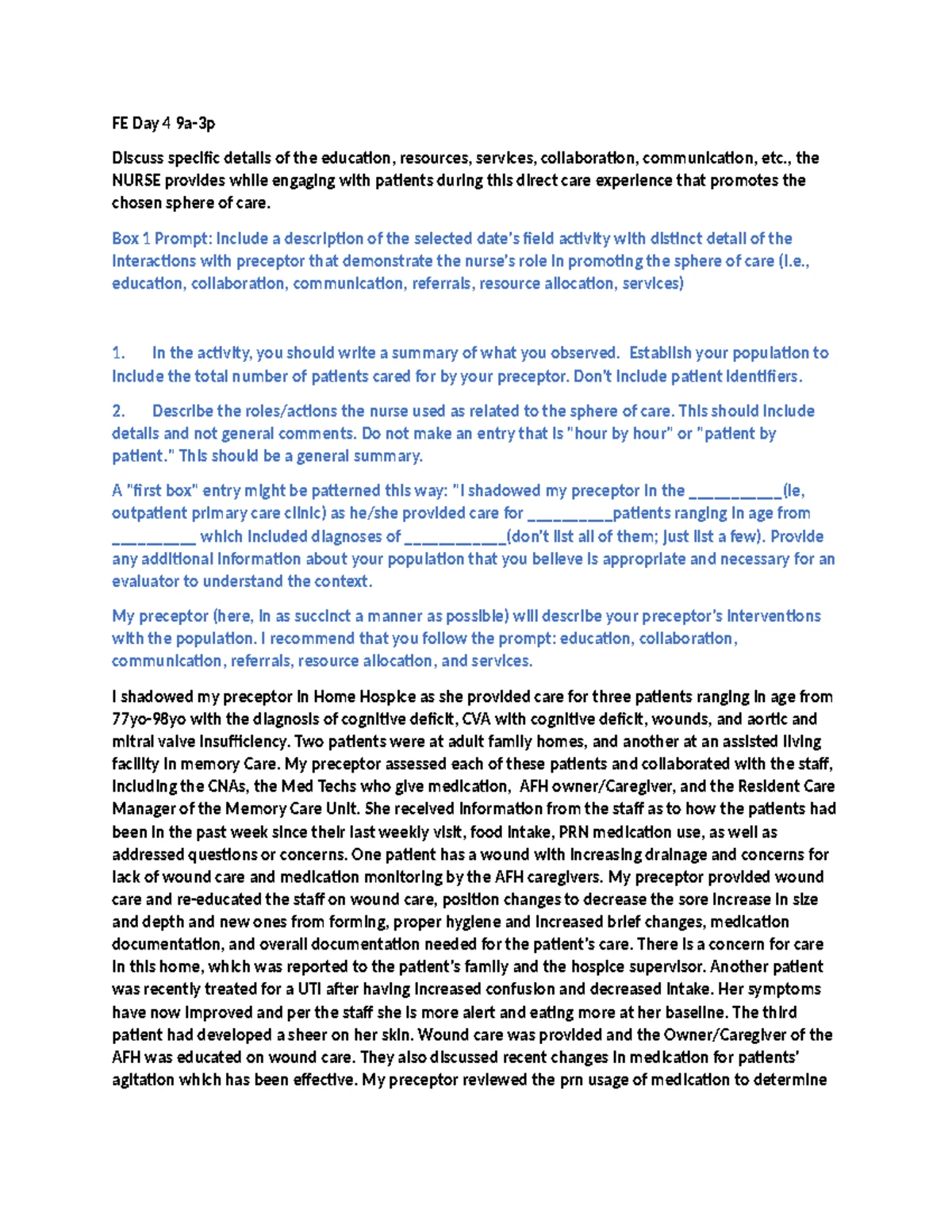 FE Day 9: NURSE Role in Patient Care & Collaboration in Home Hospice ...