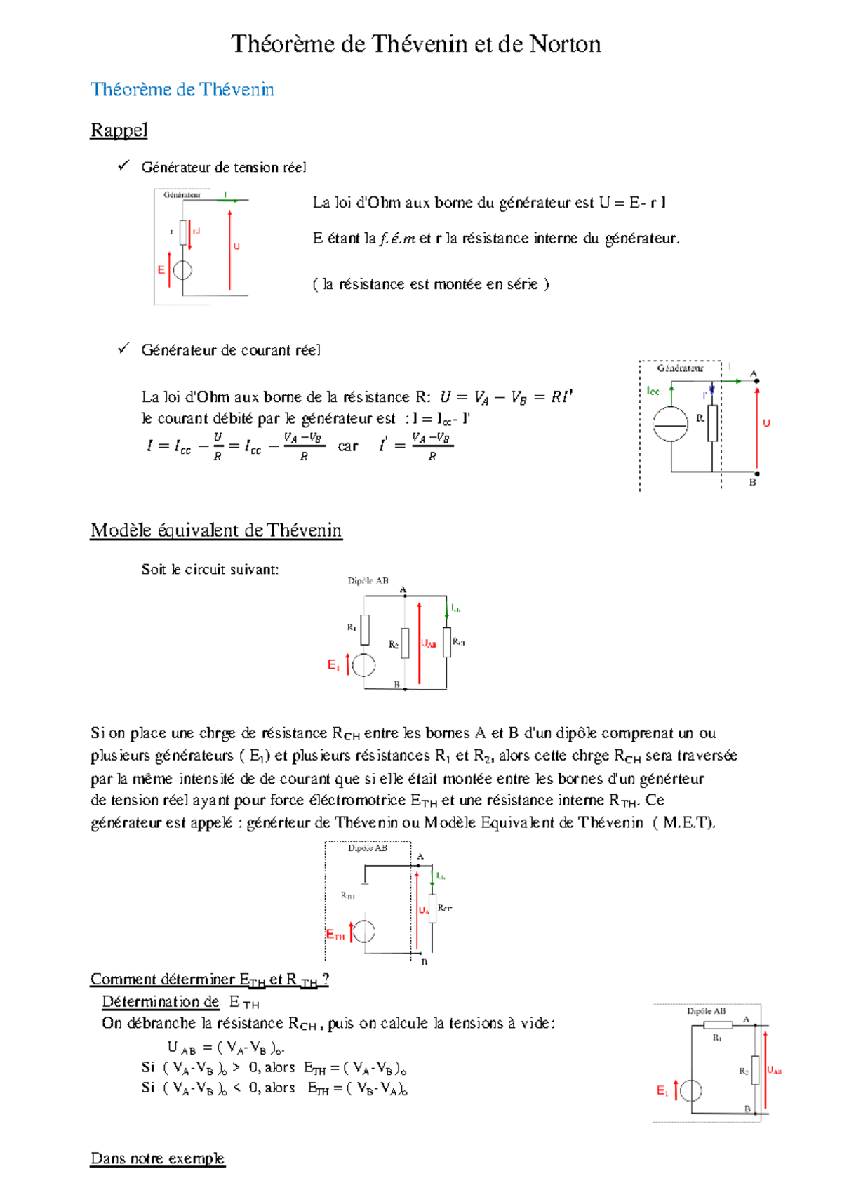 Théorèmes de Thévenin et Norton en Électricité Notes de Cours Studocu — free download