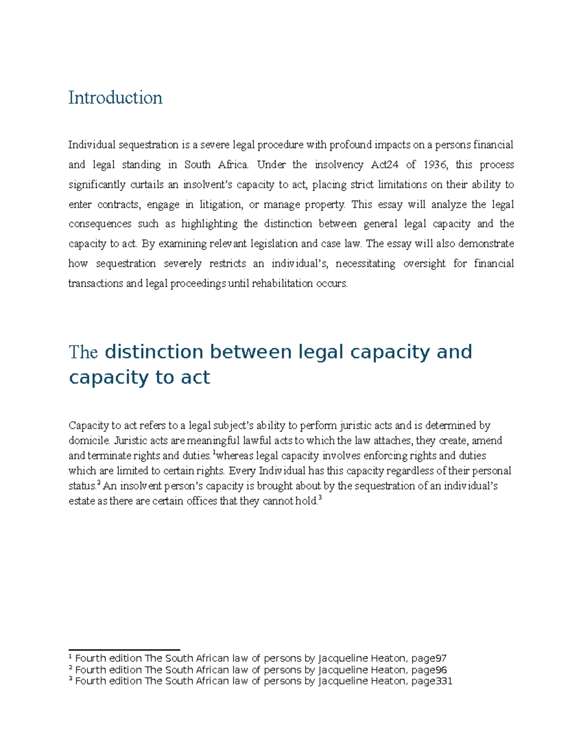 Law of Persons Assignment: Legal Consequences of Sequestration in SA ...