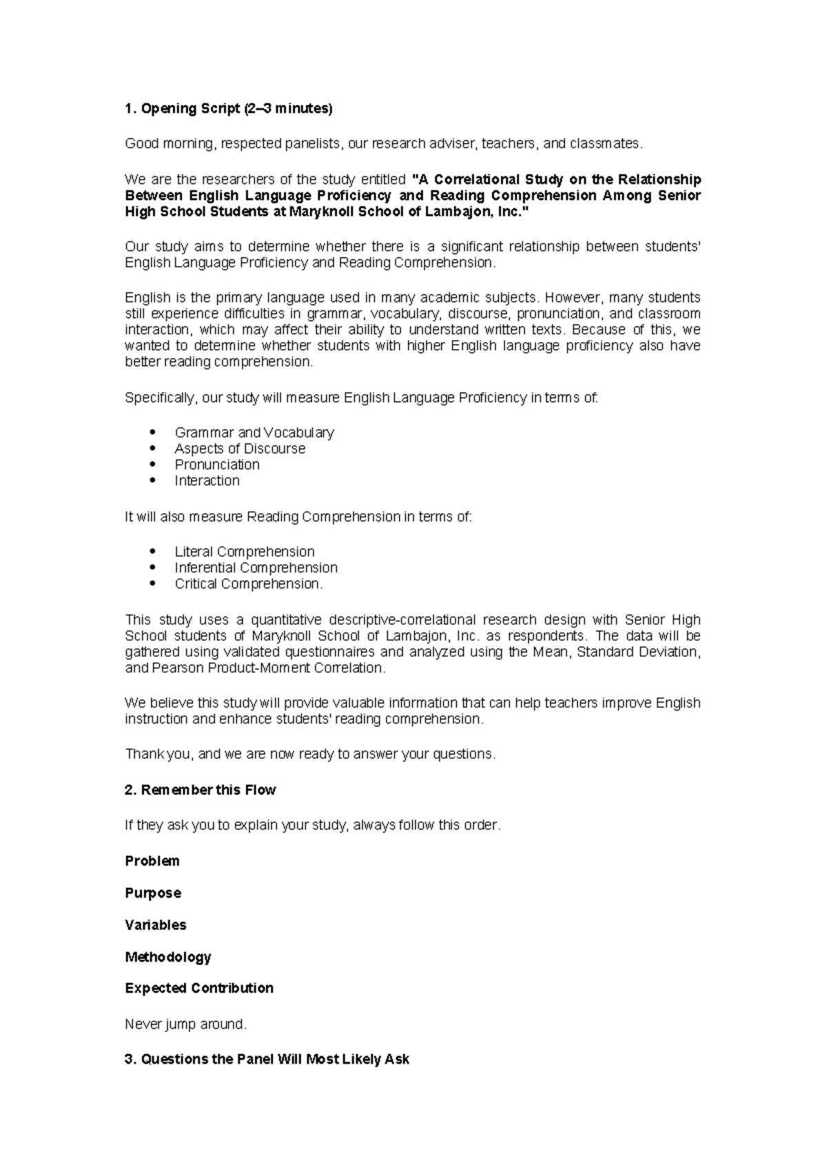 Correlational Study on English Proficiency & Reading Comprehension ...