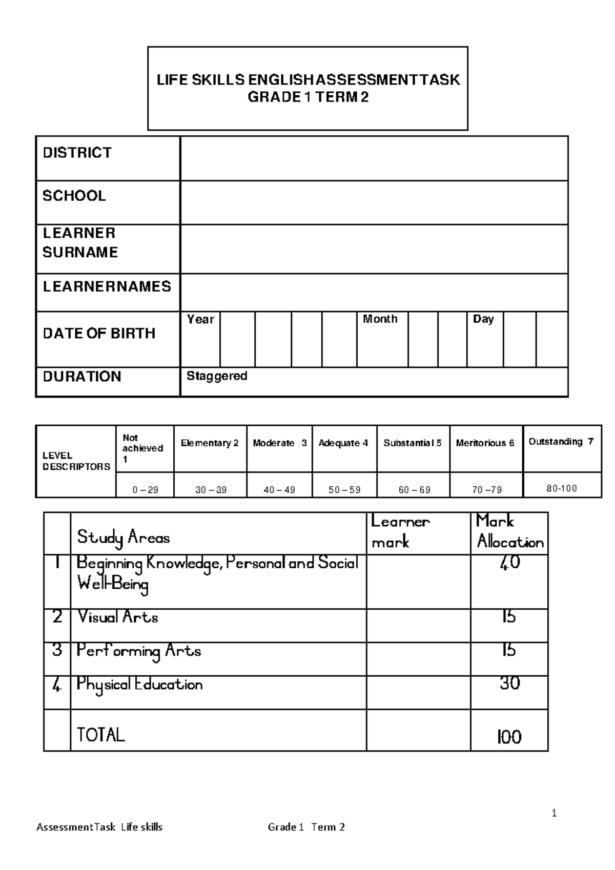LIFE Skills English Assessment Task G1 Term 2 2024 Guide - Studocu