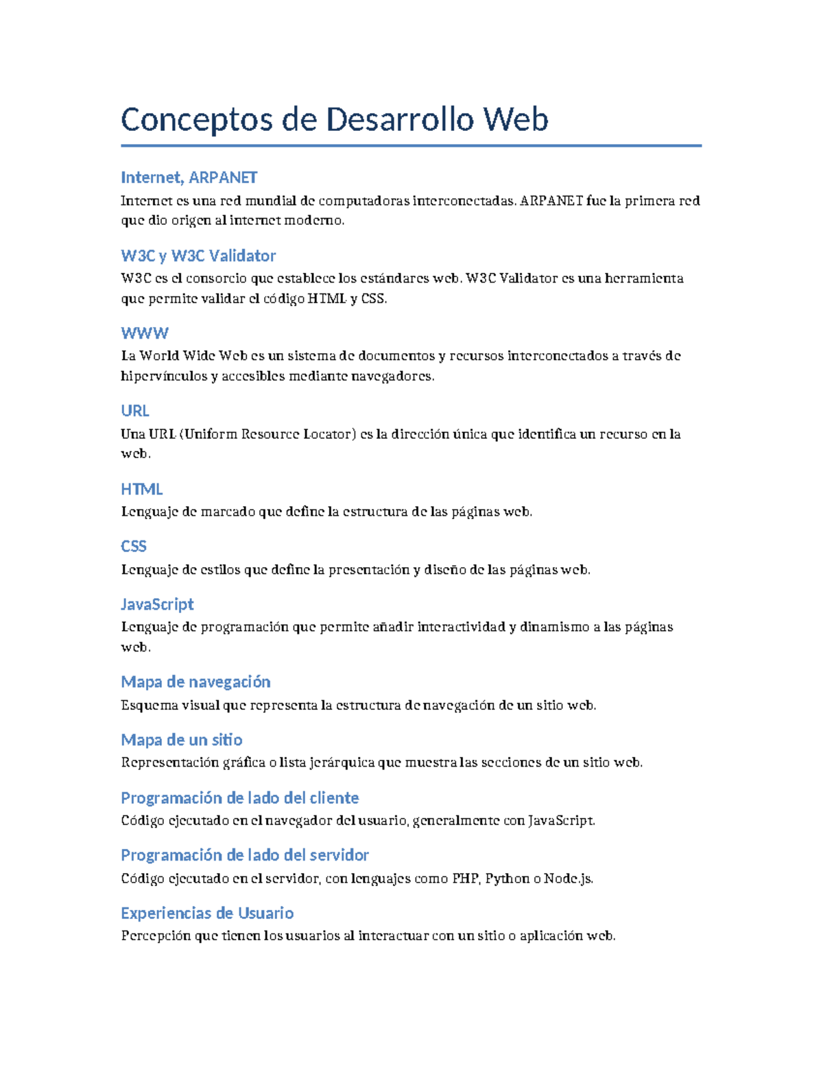 Conceptos Clave de Desarrollo Web y Estructura de Internet - Studocu