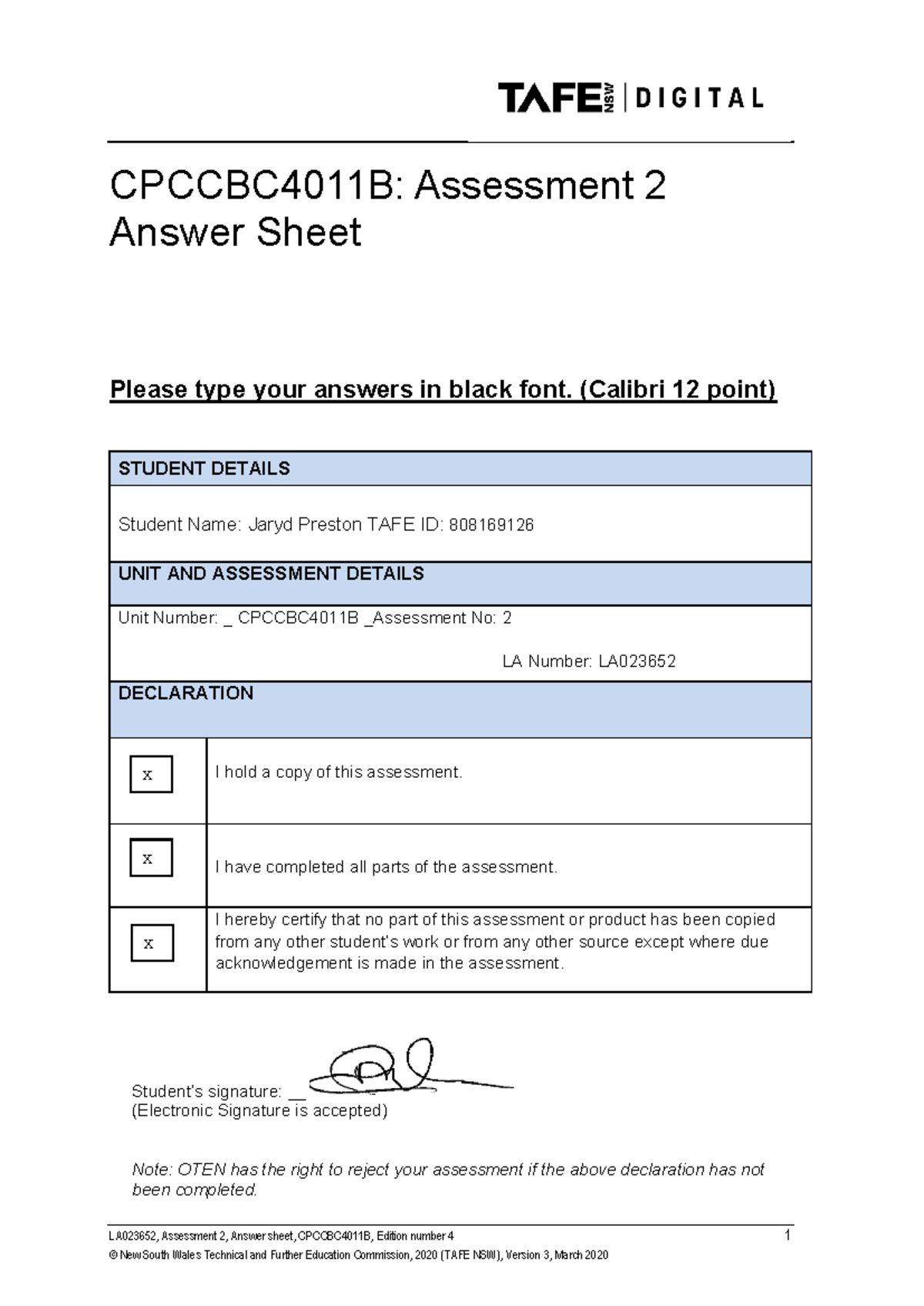 CPCCBC4011B: Assessment 2 Answer Sheet and Guidelines - Studocu