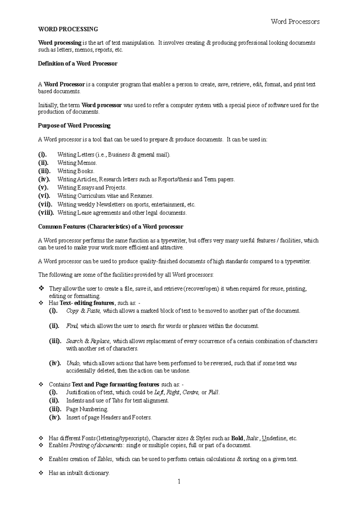 Introduction to Word Processing - Processors WORD PROCESSING Word ...