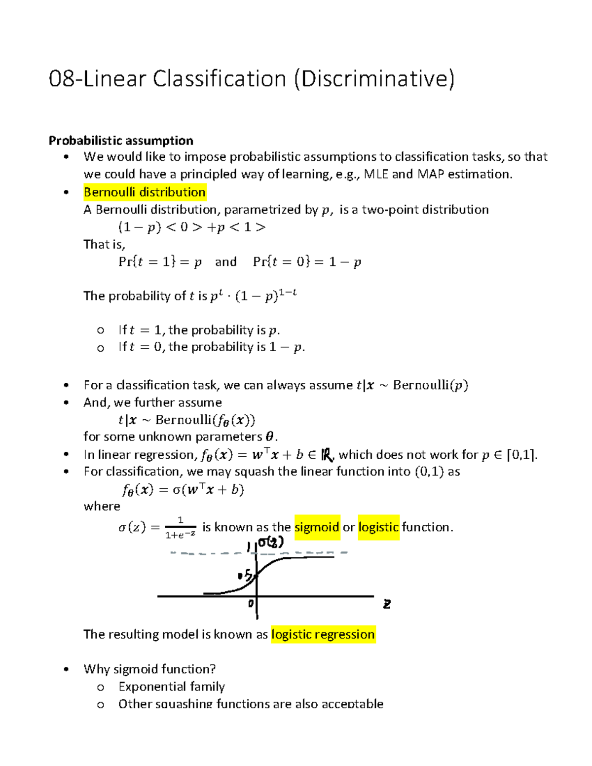 08-Linear Classification (Discriminative) - Probabilistic assumption We ...