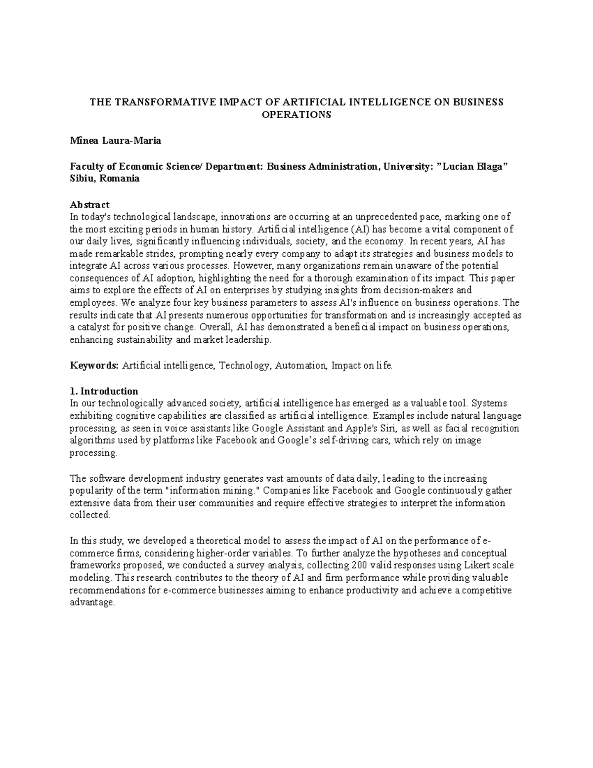 THE Transformative Impact OF Artificial Intelligence ON Business ...