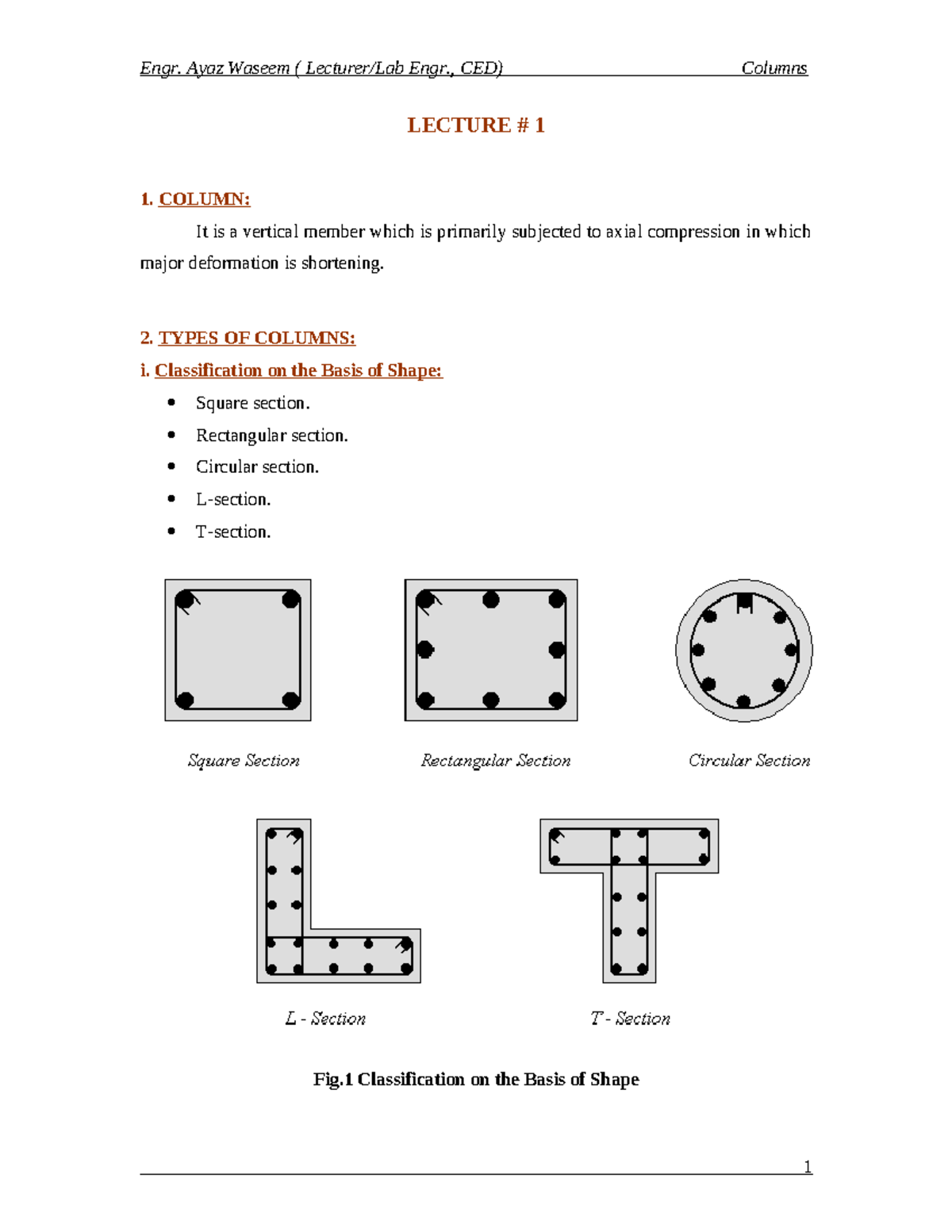 Structural Design Fundamentals: LECTURE #1 on Columns - Studocu