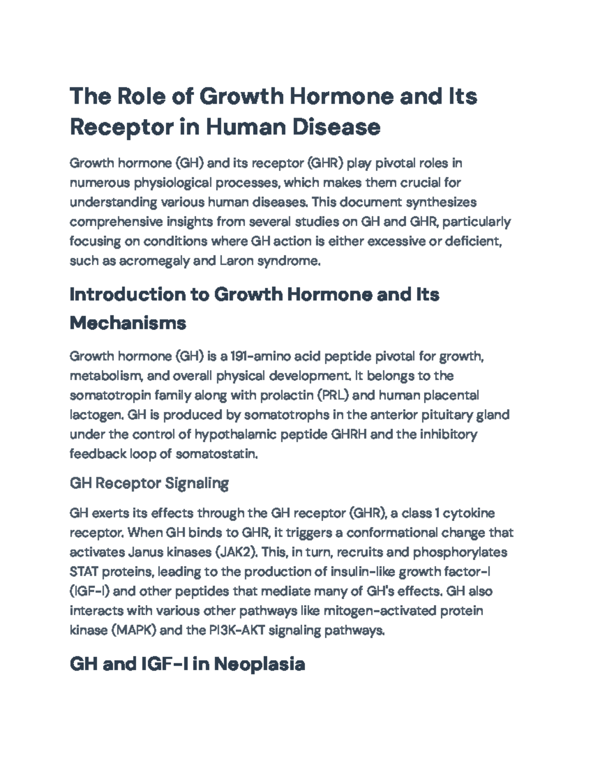 The Role of Growth Hormone and Its Receptor in Human Disease (BIO101 ...