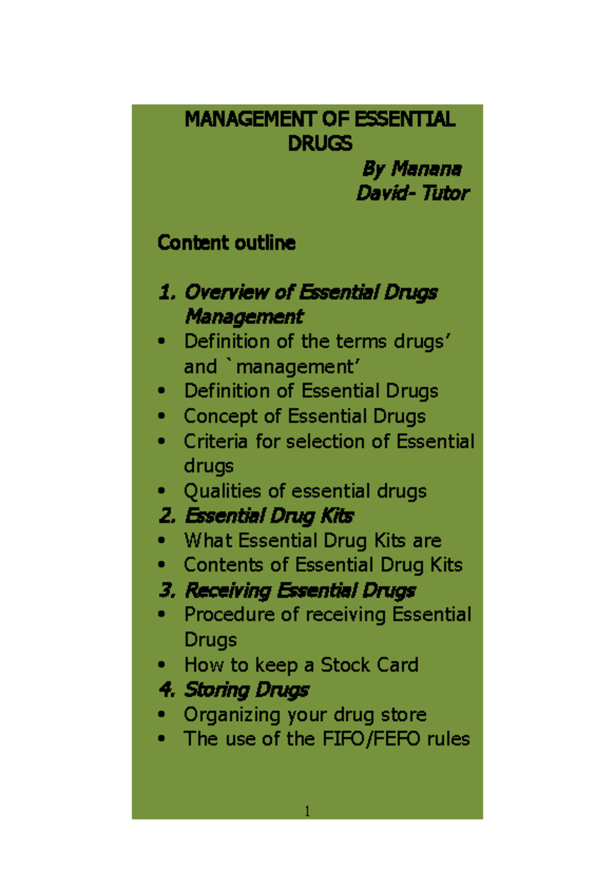 2 - Lecture Notes 9: Community Management of Essential Drugs - Studocu