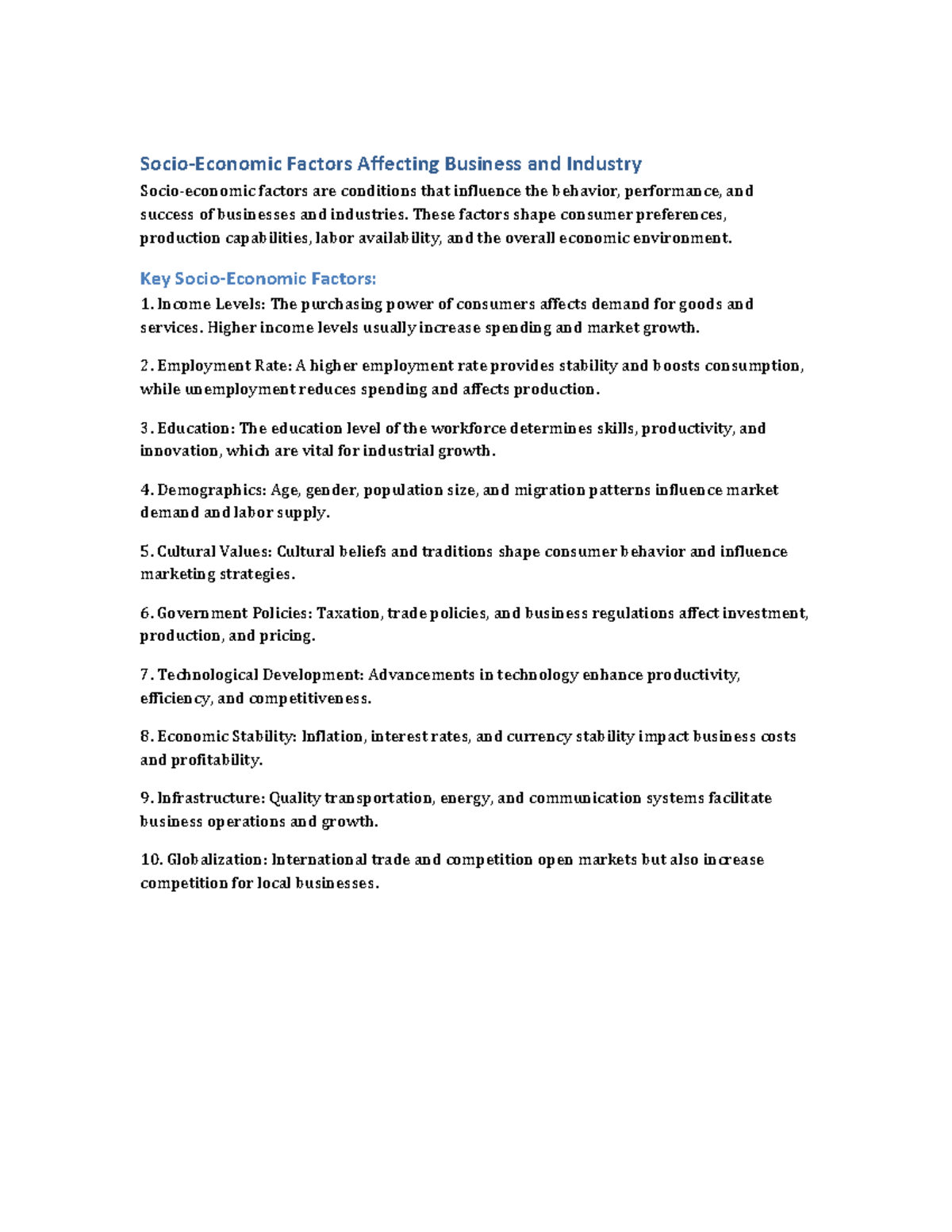 Factors Influencing Business & Industry: A Socio-Economic Analysis ...