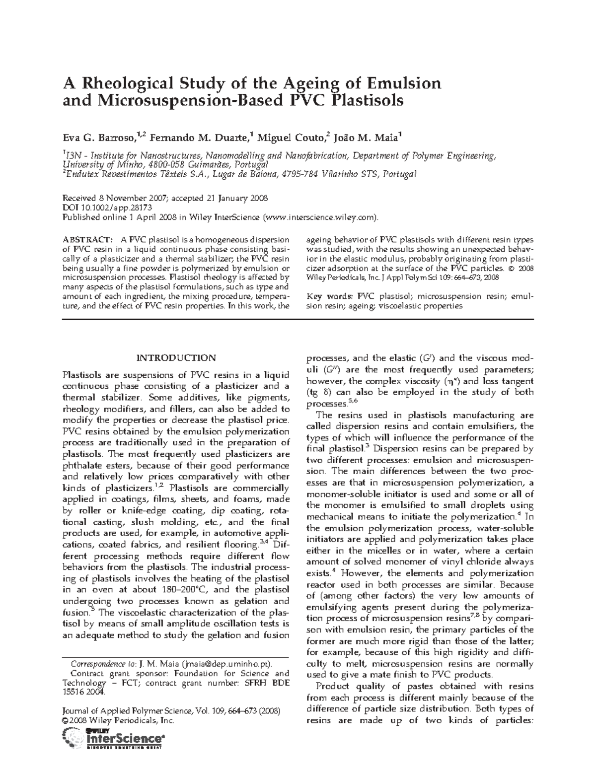 Rheological Analysis of Ageing in PVC Plastisols: A Study (ENG 101 ...