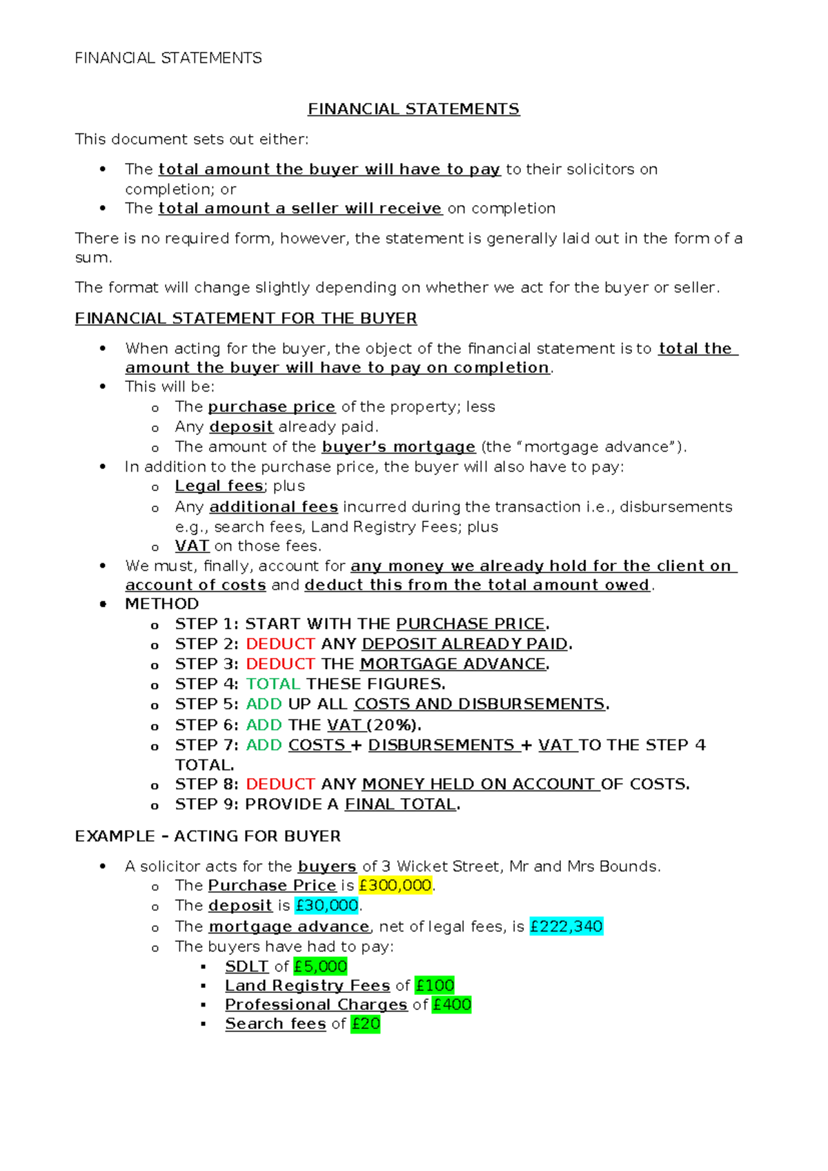 Financial Statements for Buyers and Sellers in Property Transactions ...