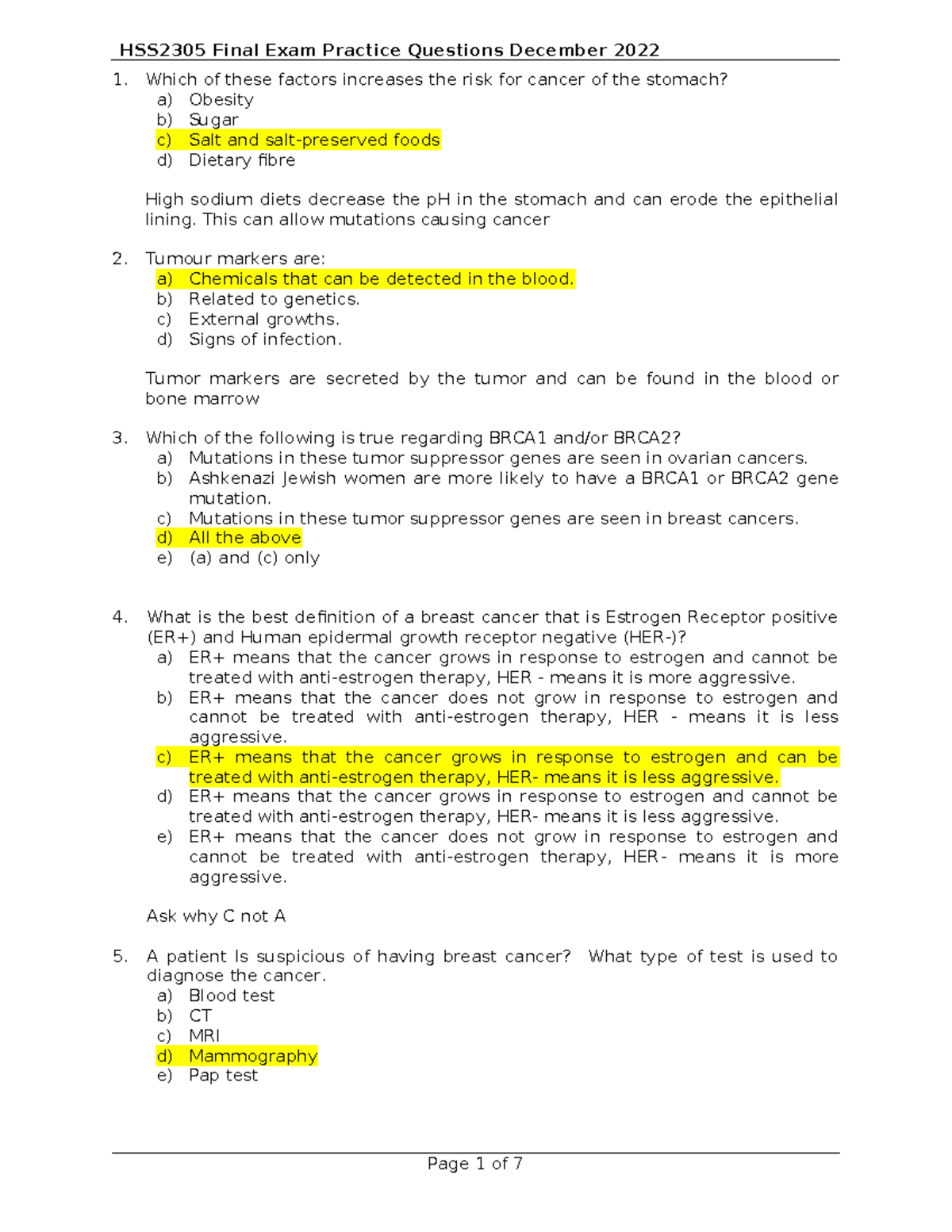 HSS2305 Final Exam Study Guide: Practice Questions on Cancer Research ...