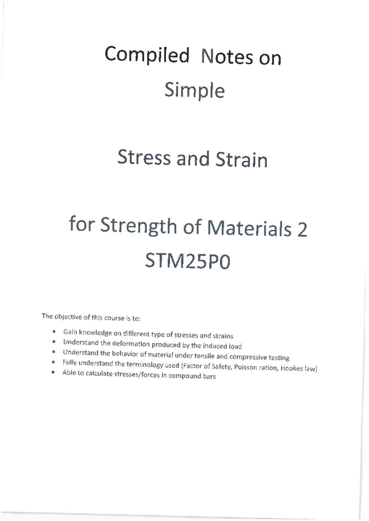 Compiled Notes on Simple Stress and Strain for STM25P0 - Studocu