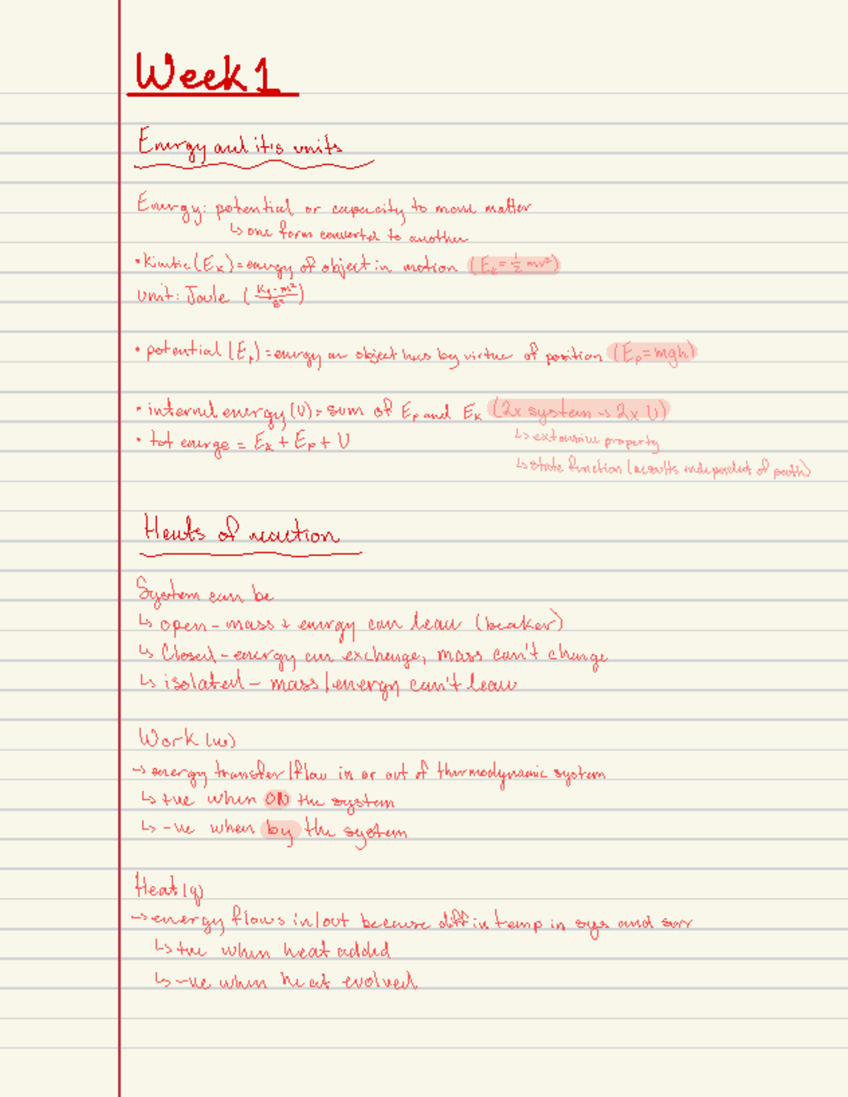 Chem 1050 midterm notes - Week 1 Egy and it's units Energy : potential ...